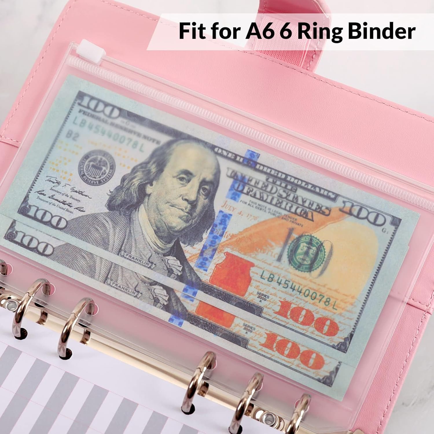 SKYDUE 12PCS Binder Pockets，A6 Size 6 Holes Zipper Cash Envelopes for A6 6-Ring Notebook Binder for School Home Office