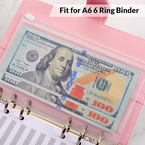 SKYDUE 12PCS Binder Pockets，A6 Size 6 Holes Zipper Cash Envelopes for A6 6-Ring Notebook Binder for School Home Office
