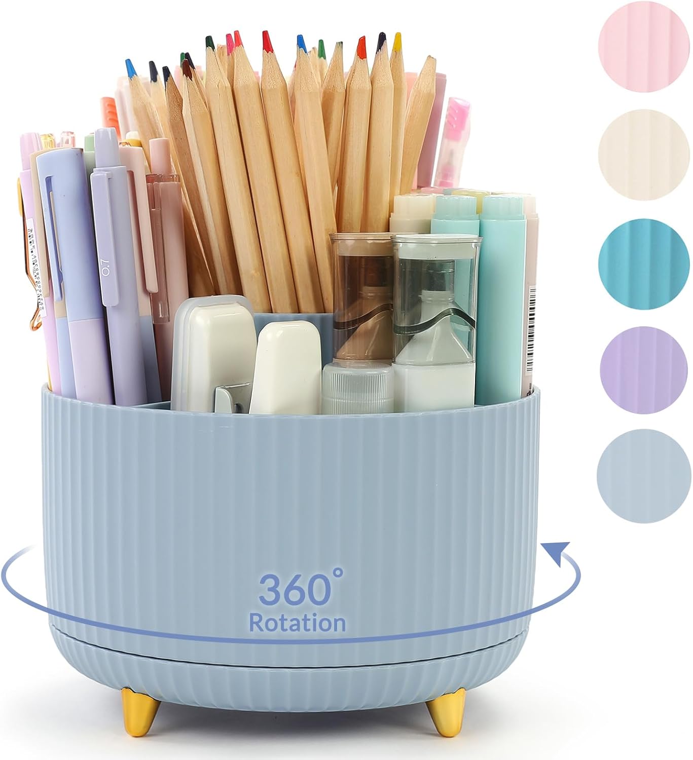 SKYDUE 360 Rotating Plastic Desk Pen Organizer with 5 Slots, Dual-Purpose Art Supply Pencil Cup for Office, School, Home