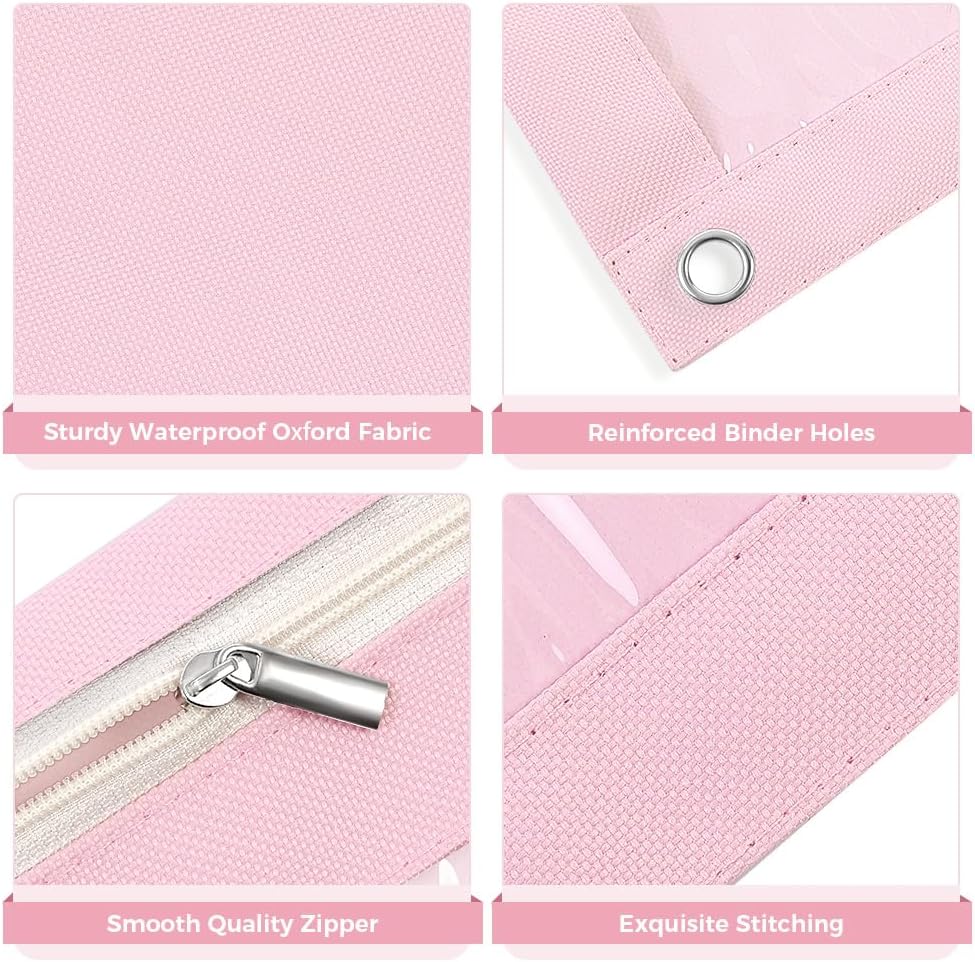 SKYDUE 3 Ring Pencil Pouch for Binder, Zipper Binder Pencil Pouch with 3 Pockets and Mesh Window, Durable Organizer for School Supplies, Cables, Earbuds, Makeup