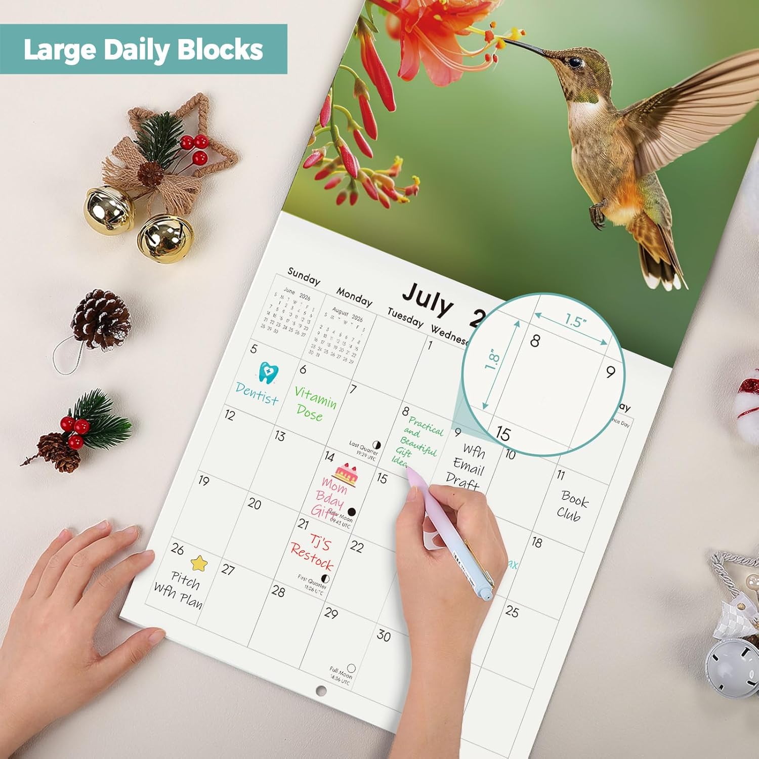SKYDUE 2026 Wall Calendar 12"x24" Opened, 18-Month Puppy Dog Calendar from January 2026 to June 2027 with Stickers, Thick Paper Monthly Calendar for Home Office Organizing & Planning