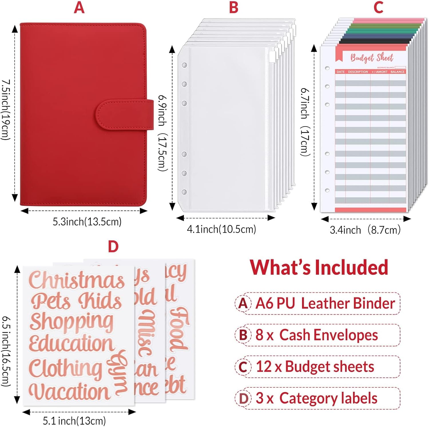 SKYDUE Budget Binder with 8pcs Zipper Envelopes,Money Organizer for Cash with 12pcs Expense Sheets & 24 Rose Gold Sticky Labels