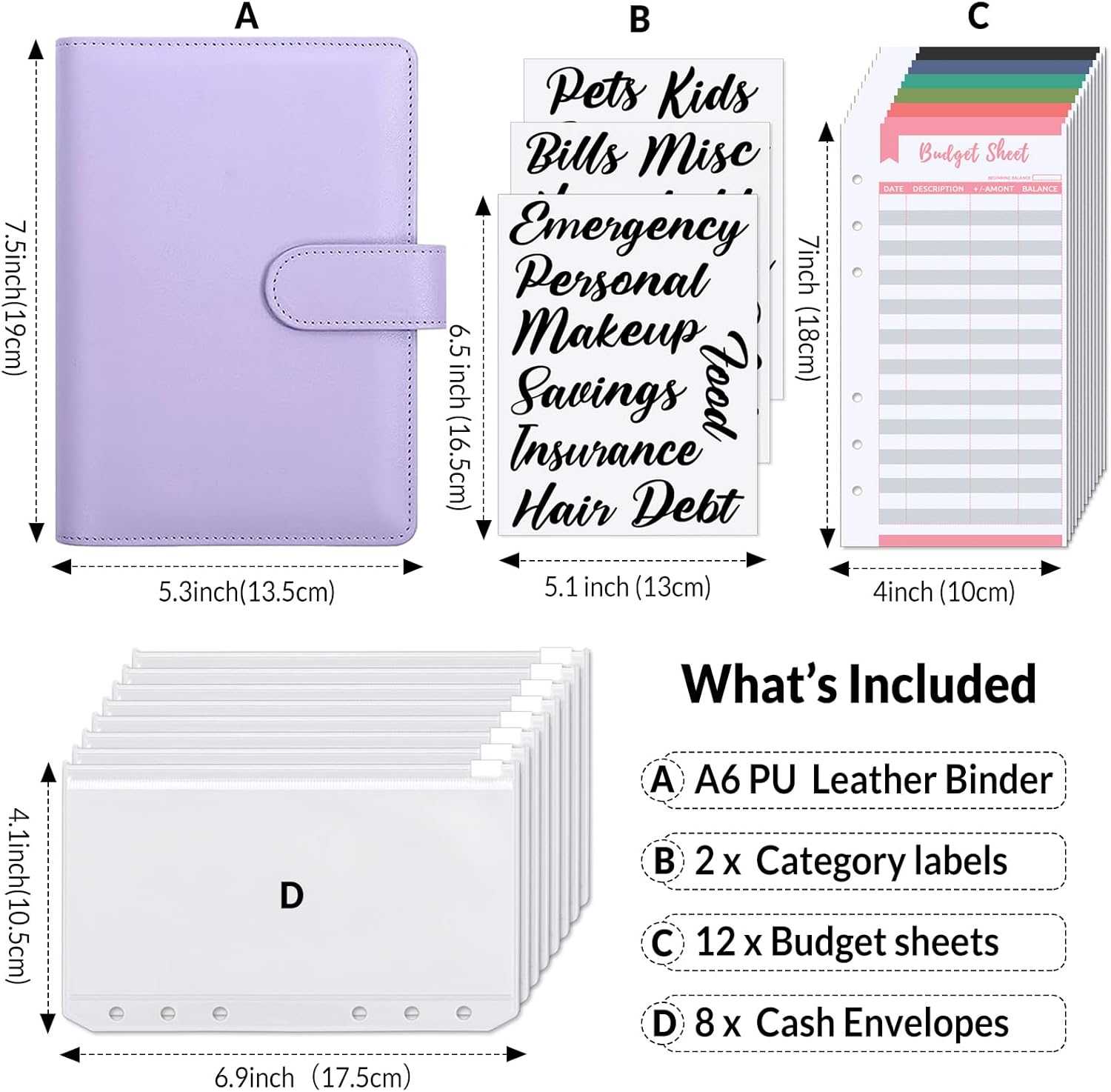 SKYDUE Buckle Budget Binder with Zipper Envelopes and 12 Pcs Budget Stickers Set