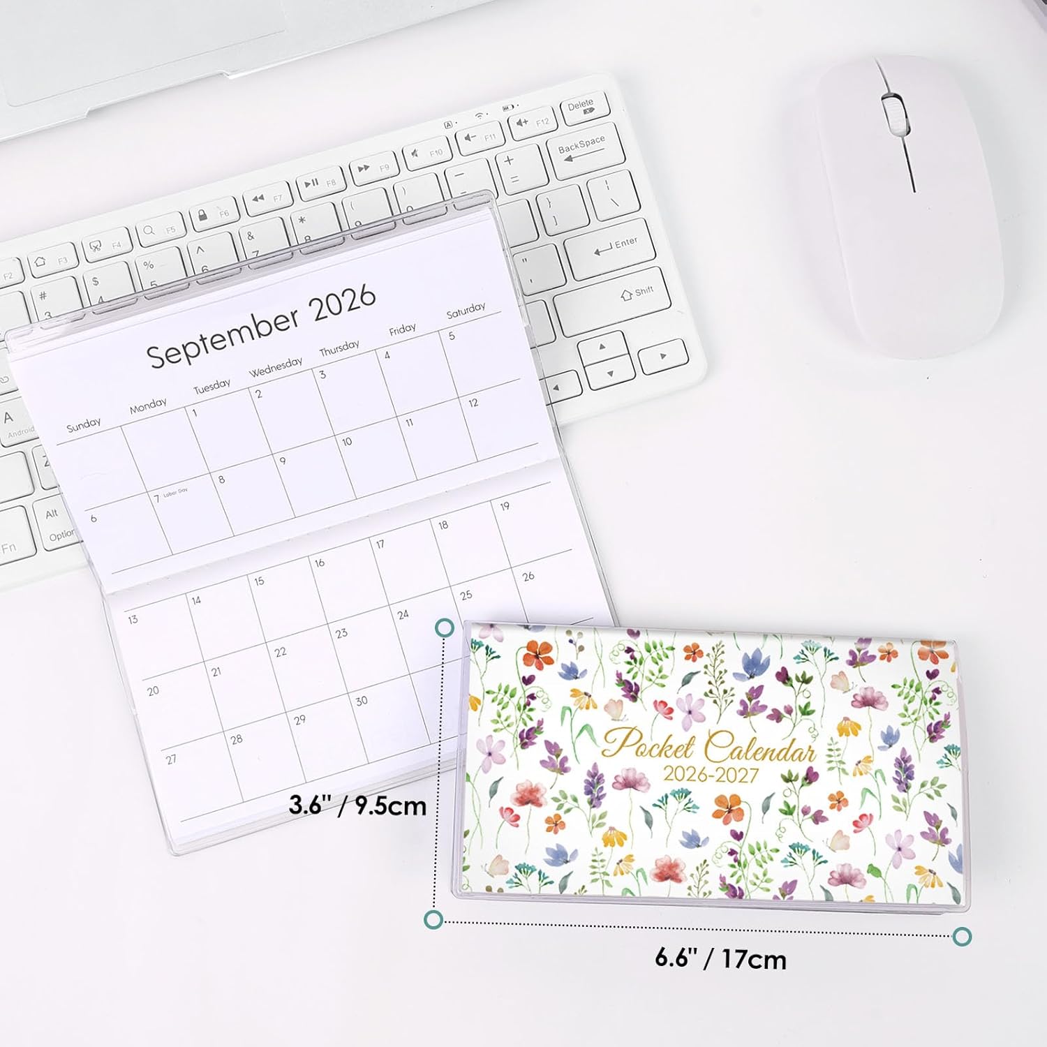 Pocket Calendar 2026-2027 for Purse, 2026-2027 Pocket Planner 24 Months with Soft Waterproof Cover and Premium Paper, 6.5" x 3.5", Floral