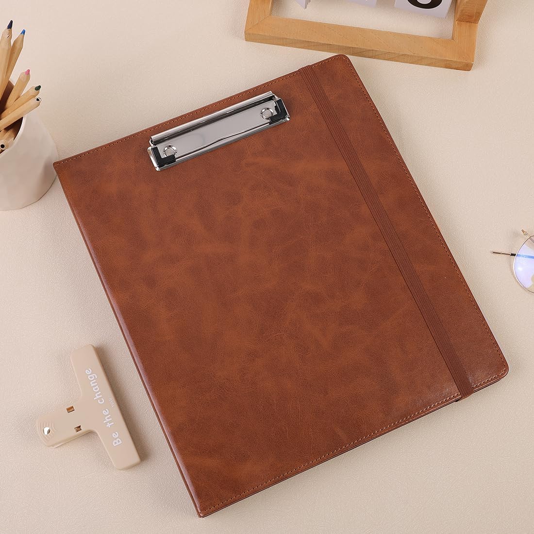 SKYDUE Clipboard Binder with Refillable Notepad, PU Clipboard Folder Includes 5 Dividers with 10 Pockets, Labels, 3 Ring Binder 1 Inch for School Office (Fit Letter Sized Paper),Olivegreen