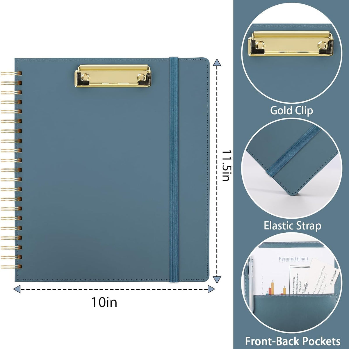 SKYDUE Clipboard Folder with Storage, 6 Dividers with 12 Pockets for Letter Size, Storage Clipboard Folio with Refillable Notepad, Spiral Clipboards Padfolio for Teacher Worker Supplies