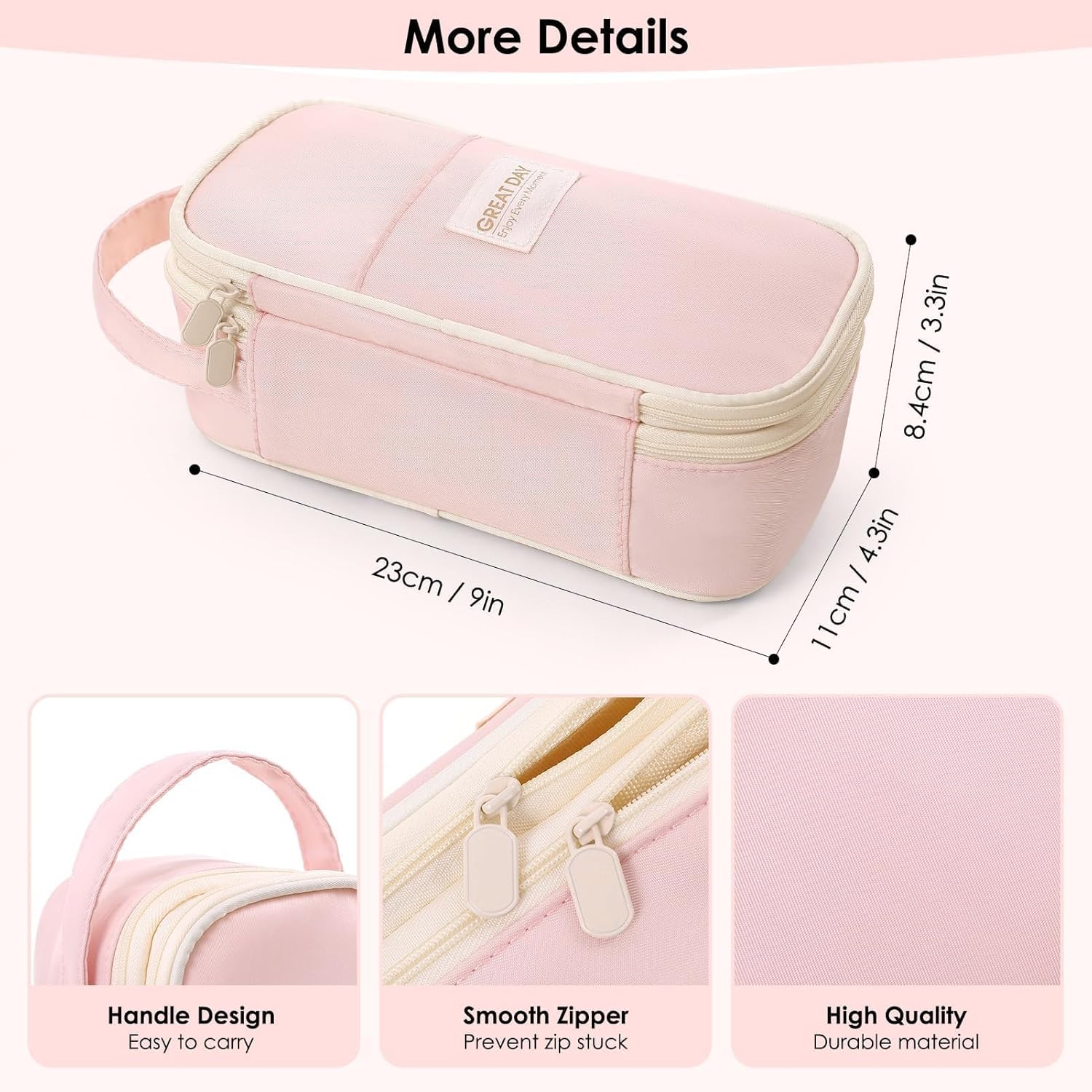 SKYDUE Black Pencil Case for Girls & Boys - Aesthetic Pencil Bag with Multi-Compartment, Large Capacity Zippered Pencil Pouch for School Supply