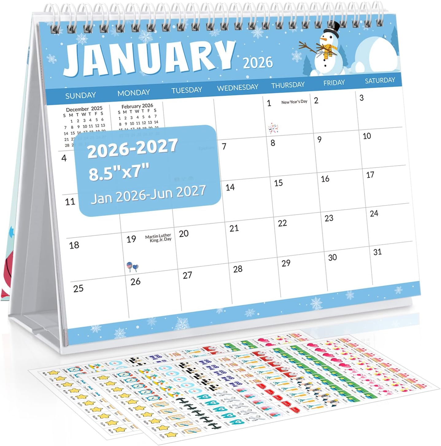 SKYDUE Small Desk Calendar 2026-2027, Apr. 2026 to Dec. 2027, 21 Months Small Desk Calendar with Planner Stickers, 8.5" x 7" Desktop Calendar Planner, Kraft