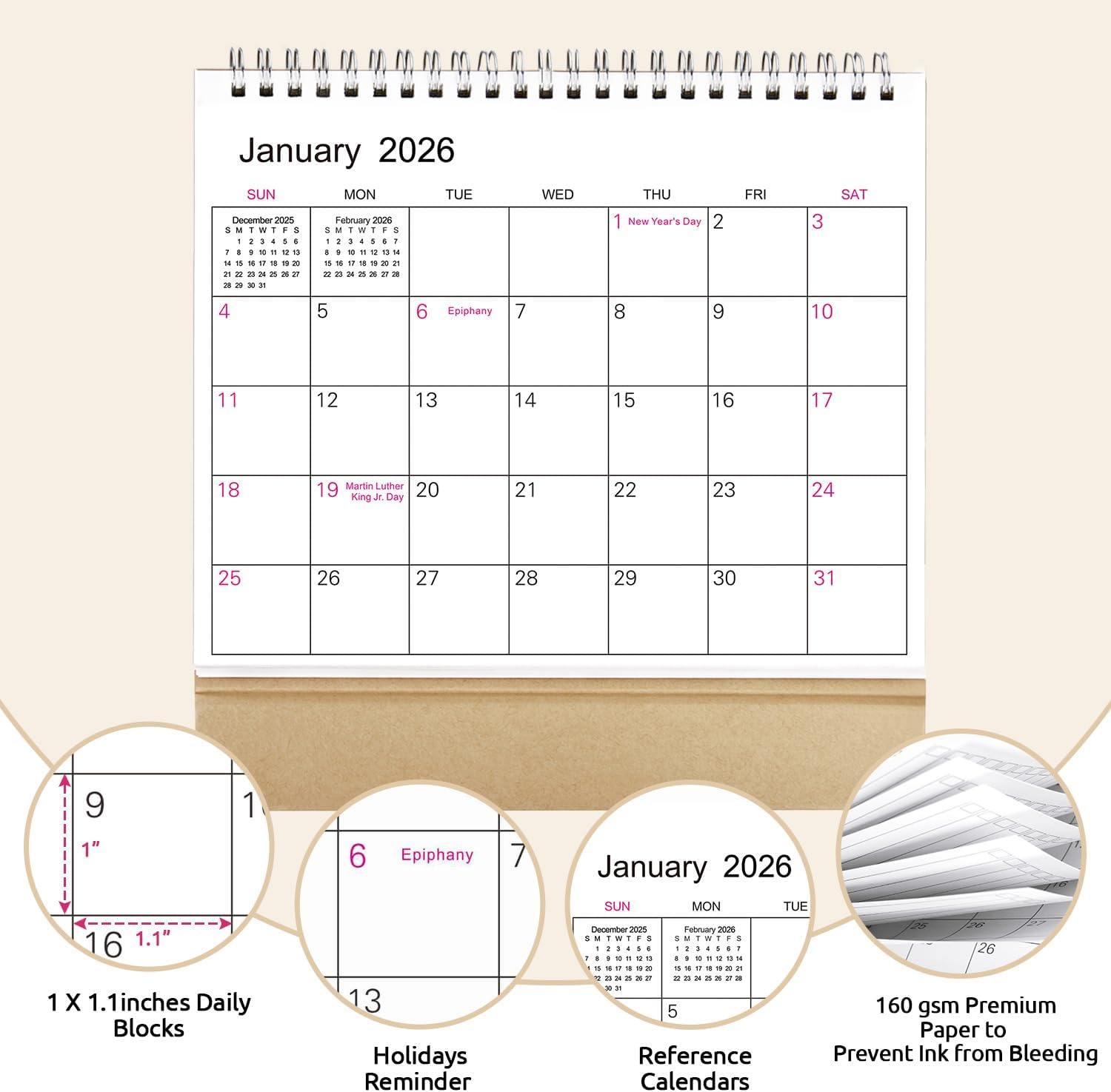 SKYDUE Small Desk Calendar 2026-2027, Apr. 2026 to Dec. 2027, 21 Months Small Desk Calendar with Planner Stickers, 8.5" x 7" Desktop Calendar Planner, Kraft