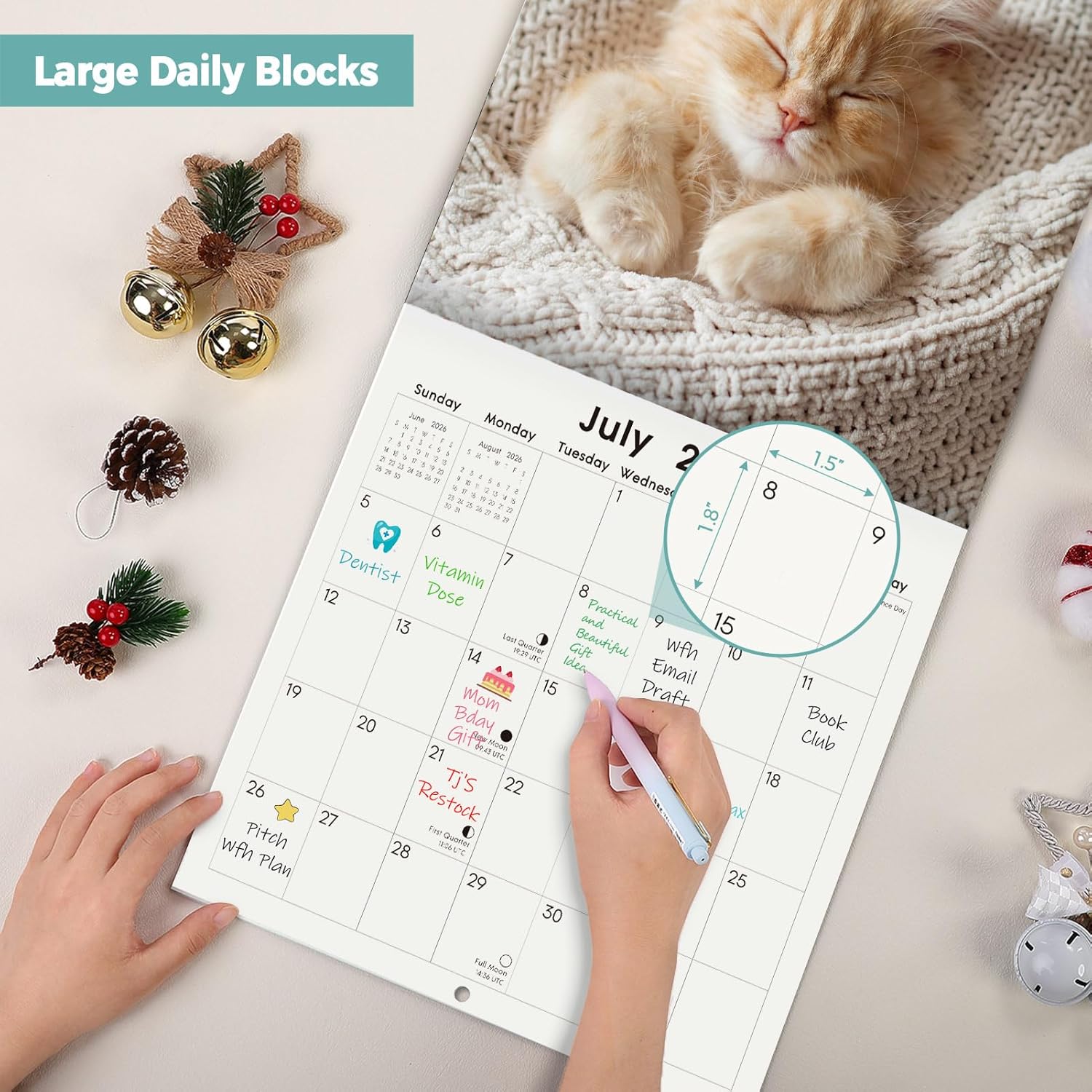 SKYDUE 2026 Wall Calendar 12"x24" Opened, 18-Month Puppy Dog Calendar from January 2026 to June 2027 with Stickers, Thick Paper Monthly Calendar for Home Office Organizing & Planning