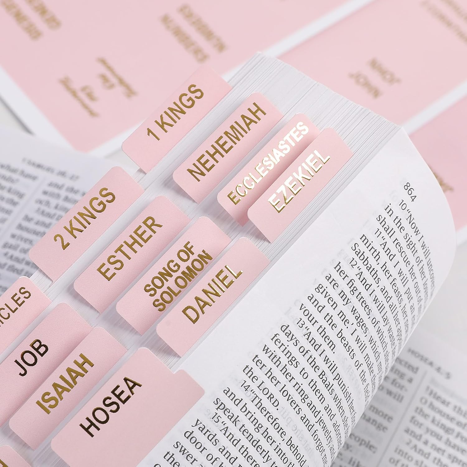 Laminated Bible Tabs for Women, 100 Tabs, Bible Book Tabs for Study Bible, Large Print Bible Chapter Tabs(Gold Foil Embossed Lettering), Bible Study Supplies, Cream Bible Labels Tabs