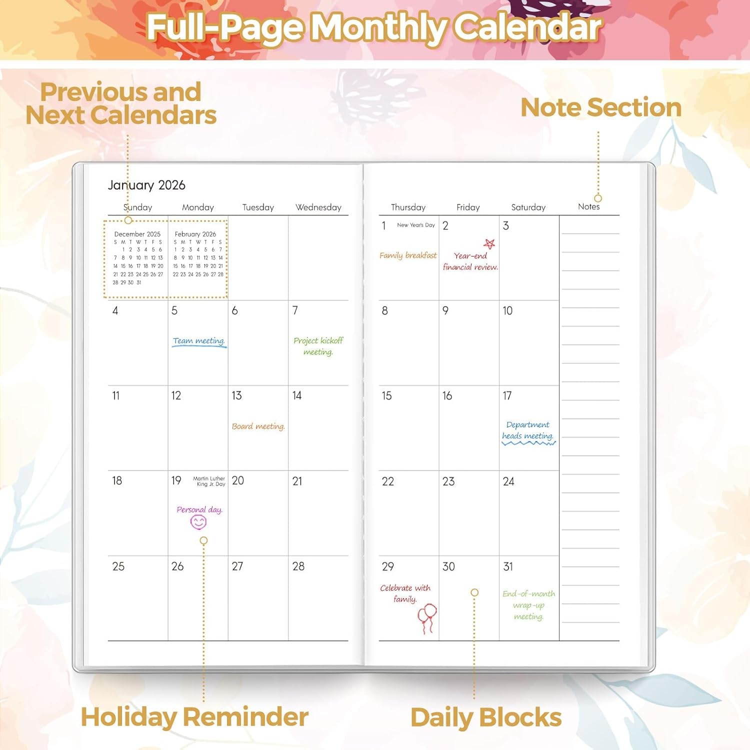 SKYDUE Pocket Calendar 2026-2027, Pocket Monthly Planner Jan 2026 - Dec 2027 for Purse, 6.7" X 3.7" 24-Month Small Planner, Academic Year Calendar, Compact Design with Plastic Sleeve