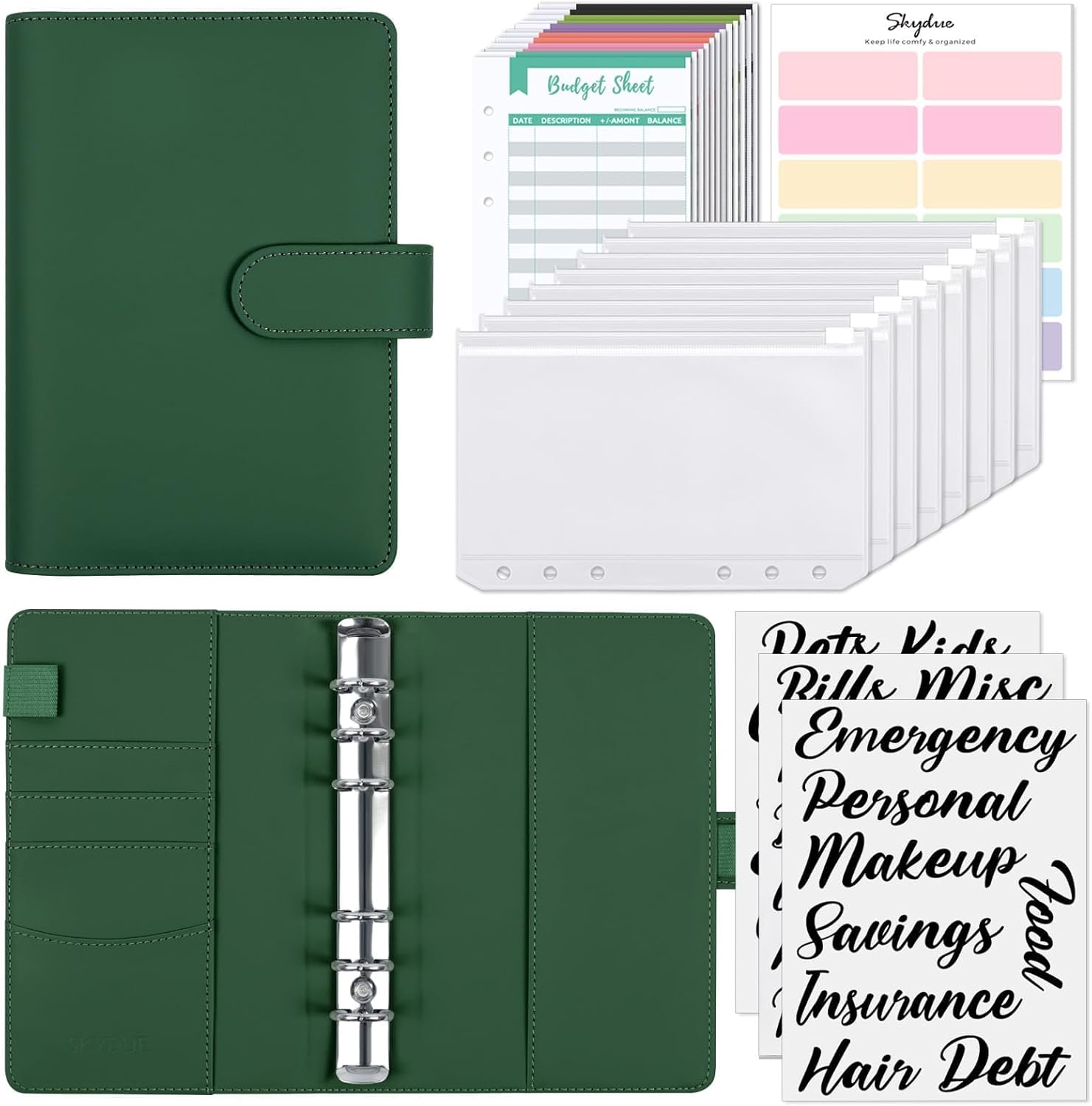 SKYDUE Budget Binder, Money Saving Binder with Zipper Envelopes, Cash Envelopes and Expense Budget Sheets for Budgeting