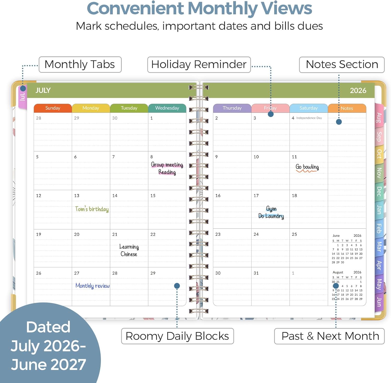 SKYDUE Teacher Planner 2026-2027 Academic Year, 8.5" x 11" Deluxe Teacher Lesson Planner with Monthly Tabs & Stickers, Lesson Plan Book 26-27, Grid
