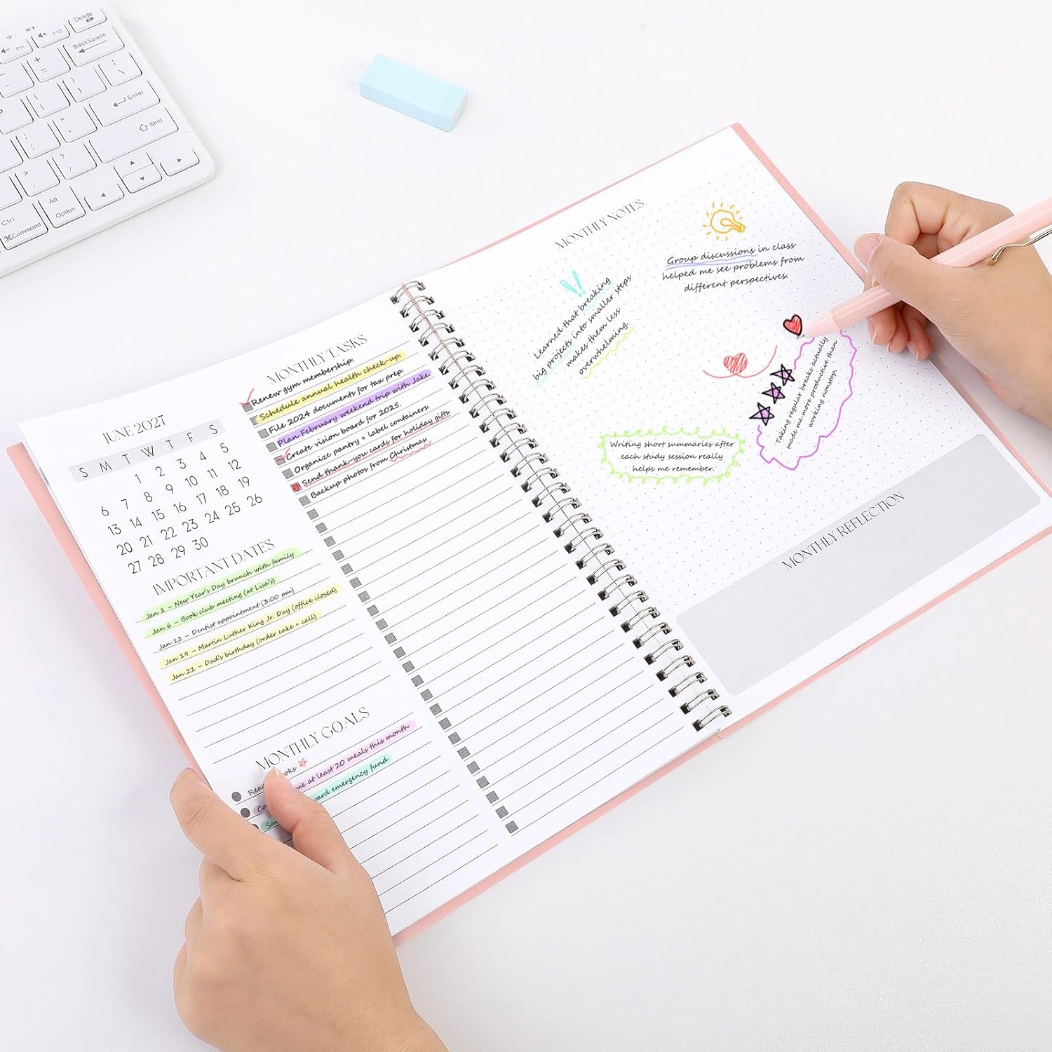 SKYDUE Monthly Planner 2026-2027, 24 Months Calendar Planner 2026-2027, 7.5" x 10" B5 Planner, Twin-wire Spiral Bound, Durable Waterproof Cover, Thick No-Bleed Paper, Floral