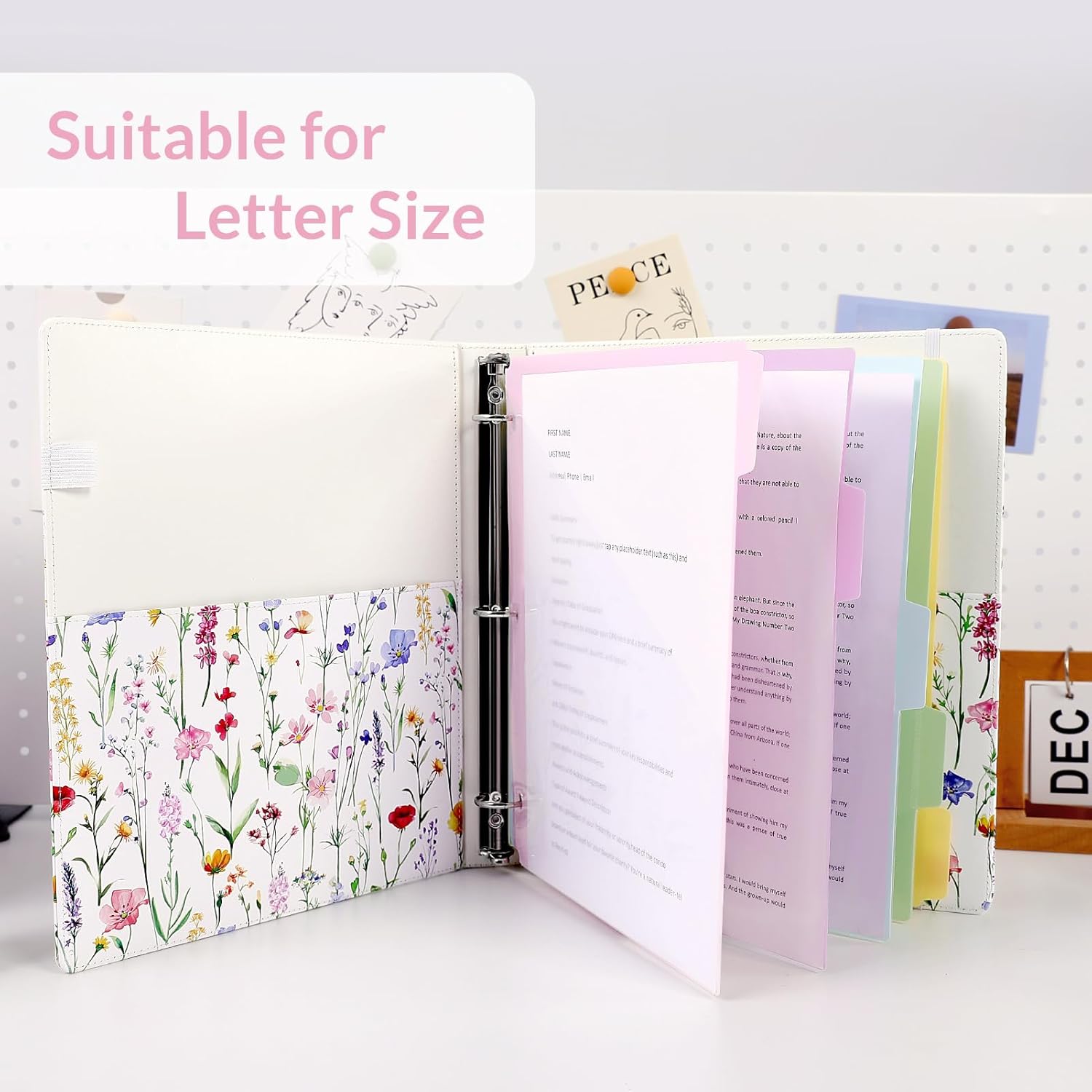 SKYDUE 1 Inch 3-Ring Binder with Clipboard, PU Aesthetic Binder with 5 Dividers, Notepad, Stickers & Pockets for Work and School (Letter Size)