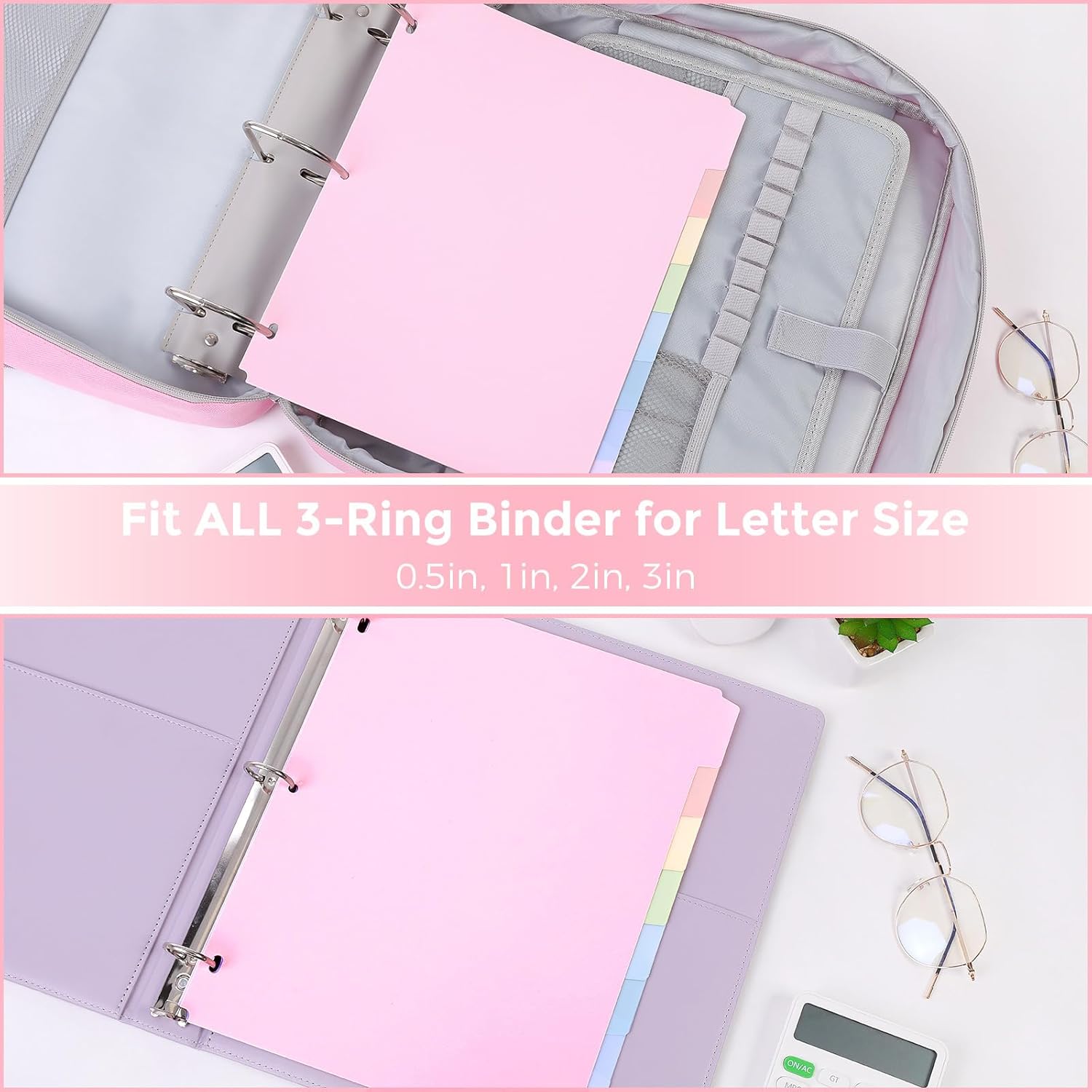 SKYDUE 8 Tab Binder Dividers, Letter Size, Durable Plastic Dividers for 3 Ring Binder, Write & Erase Binder Dividers with Tabs, 1 Set, Aesthetic Pastels Binder Divider for School, Office