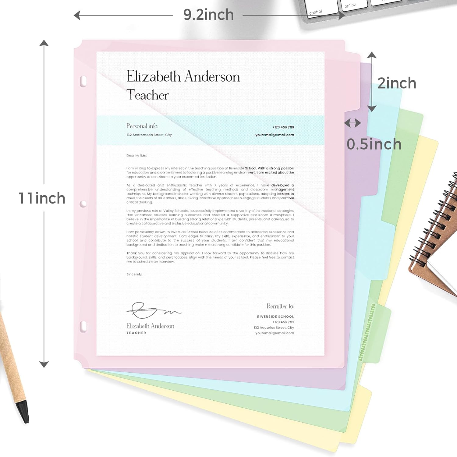 SKYDUE Binder Dividers with Tabs and Pockets – 5-Pack for 3-Ring Binders, Writable Tabs, Durable & Tear-Resistant, Pink