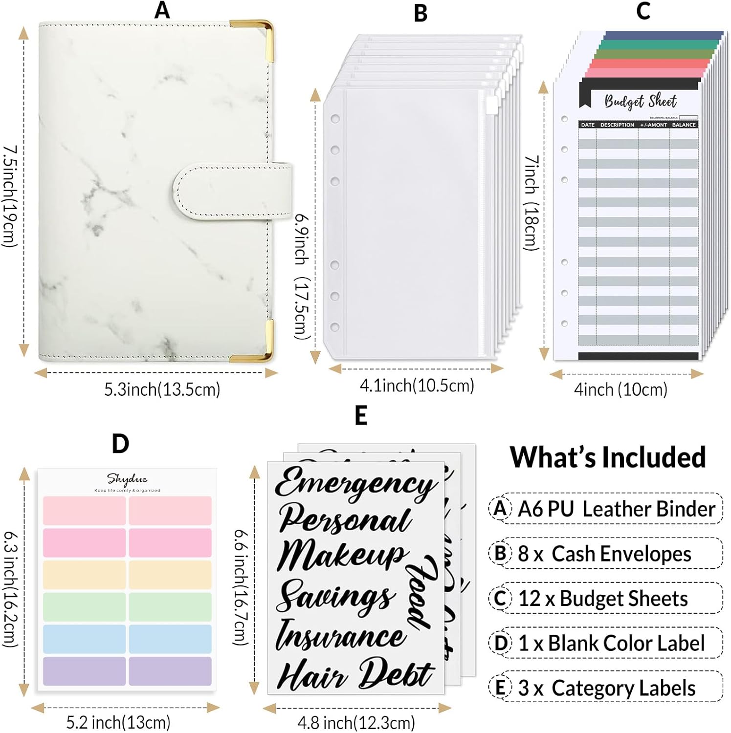 SKYDUE Budget Binder, Money Saving Binder with Zipper Envelopes, Cash Envelopes and Expense Budget Sheets for Budgeting