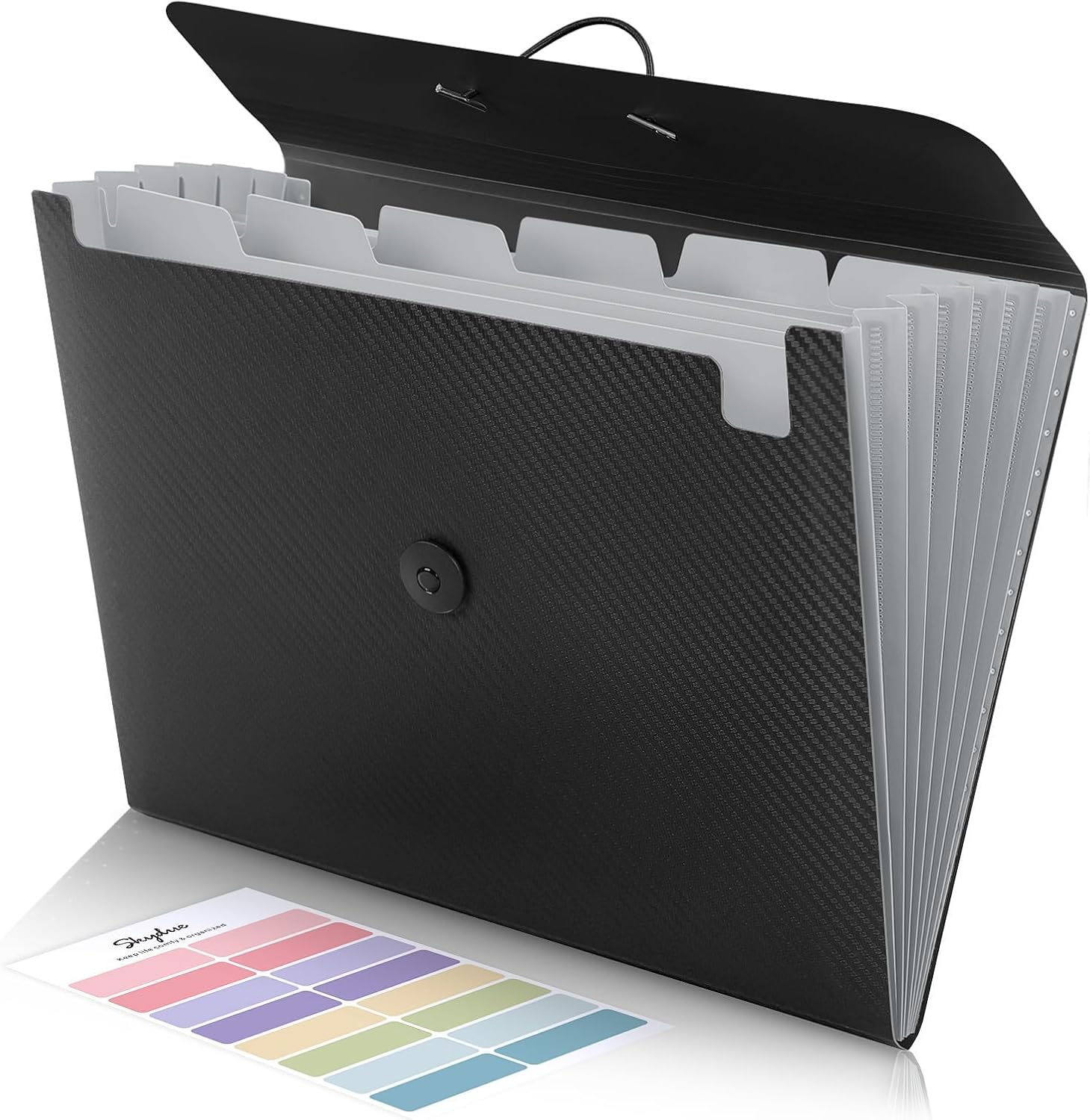 SKYDUE Accordion File Organizer, Expanding File Folder with 7 Pockets, Portable Receipt Paper Bill Document Organizer, Letter/A4 Size Filing Folder School Office Supplies, Black