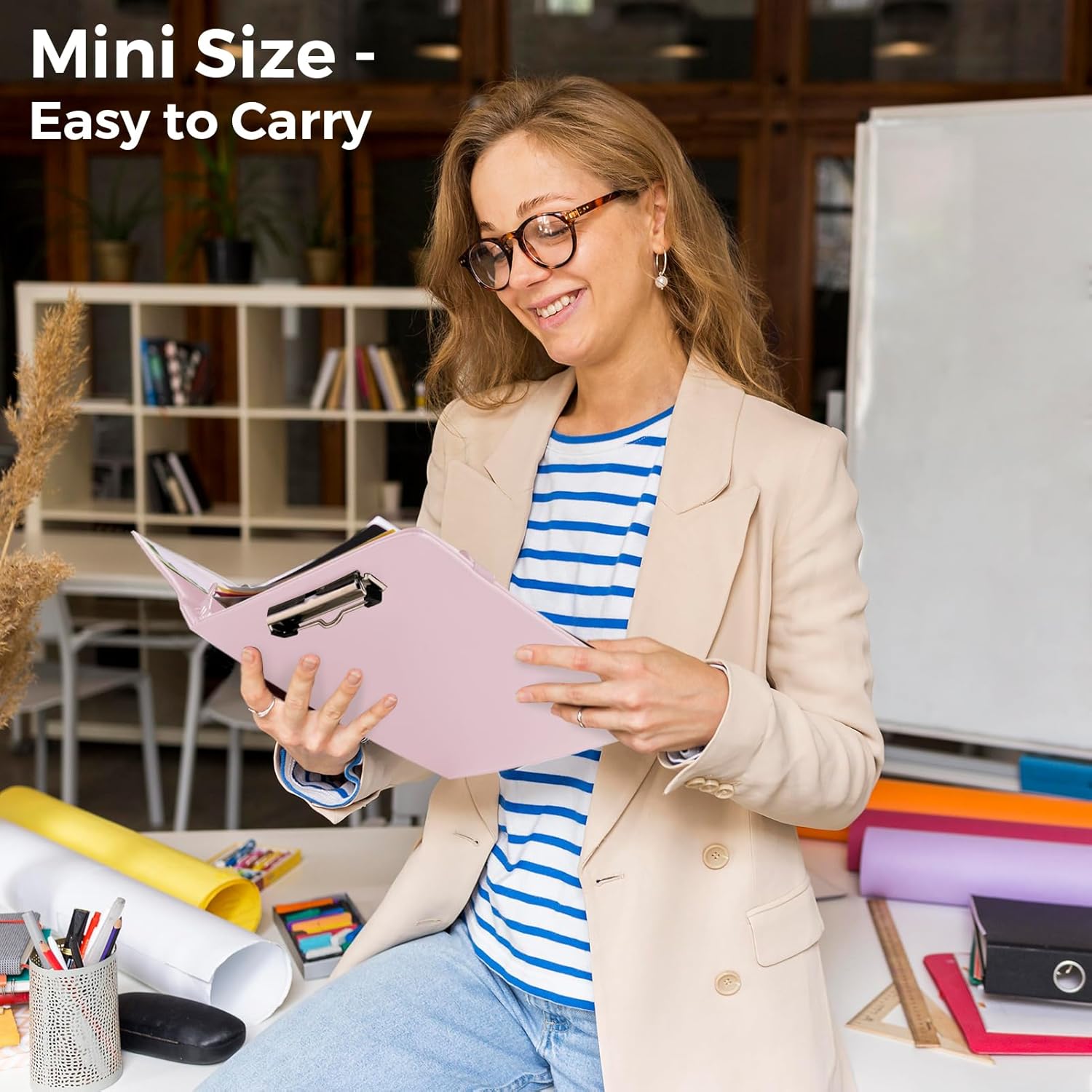 SKYDUE Clipboard Binder with Refillable Notepad, PU Clipboard Folder Includes 5 Dividers with 10 Pockets, Labels, 3 Ring Binder 1 Inch for School Office (Fit Letter Sized Paper),Olivegreen