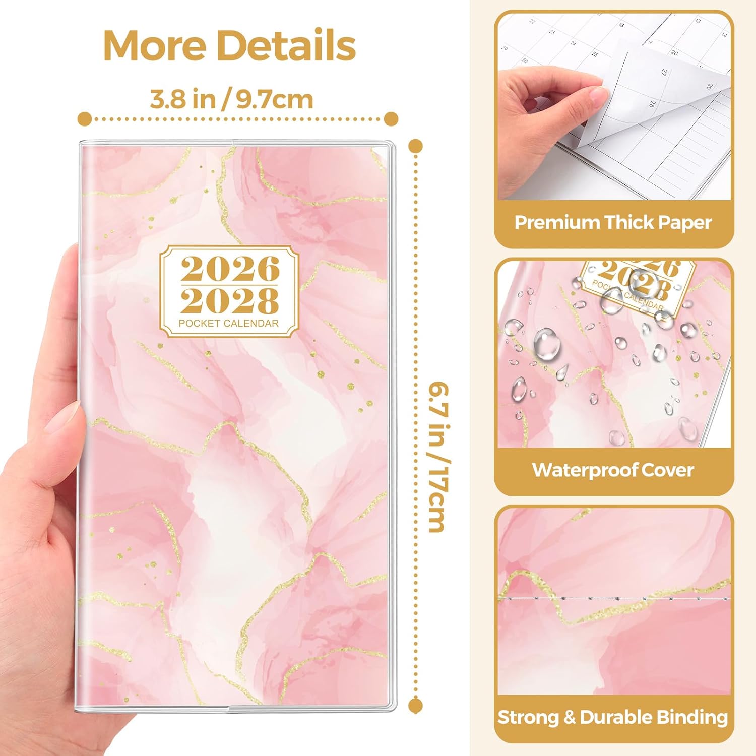 SKYDUE Pocket Calendar 2026-2027, Pocket Monthly Planner Jan 2026 - Dec 2027 for Purse, 6.7" X 3.7" 24-Month Small Planner, Academic Year Calendar, Compact Design with Plastic Sleeve