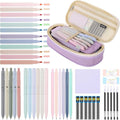 SKYDUE Cute School Supplies 44 PCS, Aesthetic Pencil Case with 12 Pastel Highlighters, 5 Black Gel Pens, 6 Color Gel Pens & Mechanical Pencils, College Essentials Students Stationary Set Pink