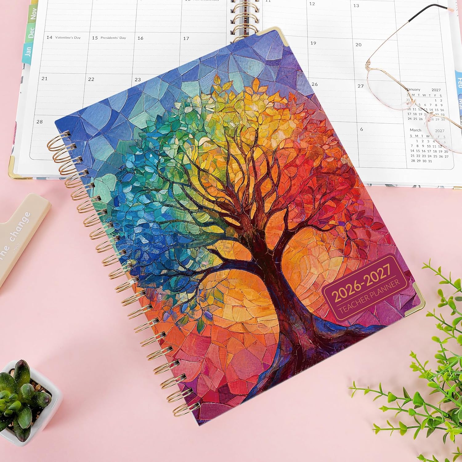 SKYDUE Teacher Planner 2026-2027 Academic Year, 8.5" x 11" Deluxe Teacher Lesson Planner with Monthly Tabs & Stickers, Lesson Plan Book 26-27, Grid