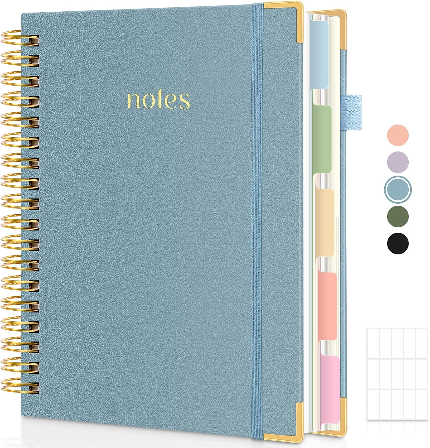 SKYDUE Hardcover Spiral Notebook, 300 Pages 8" x 10" College Ruled Notebook for Work with Dividers & Pockets, 5 Subject Notebook Journals for Women, Double Wire Bound, Tab Stickers Included, Pink