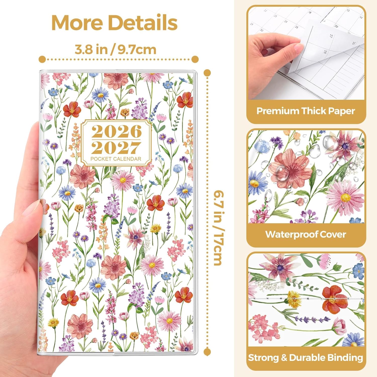 SKYDUE Pocket Calendar 2026-2027, Pocket Monthly Planner Jan 2026 - Dec 2027 for Purse, 6.7" X 3.7" 24-Month Small Planner, Academic Year Calendar, Compact Design with Plastic Sleeve