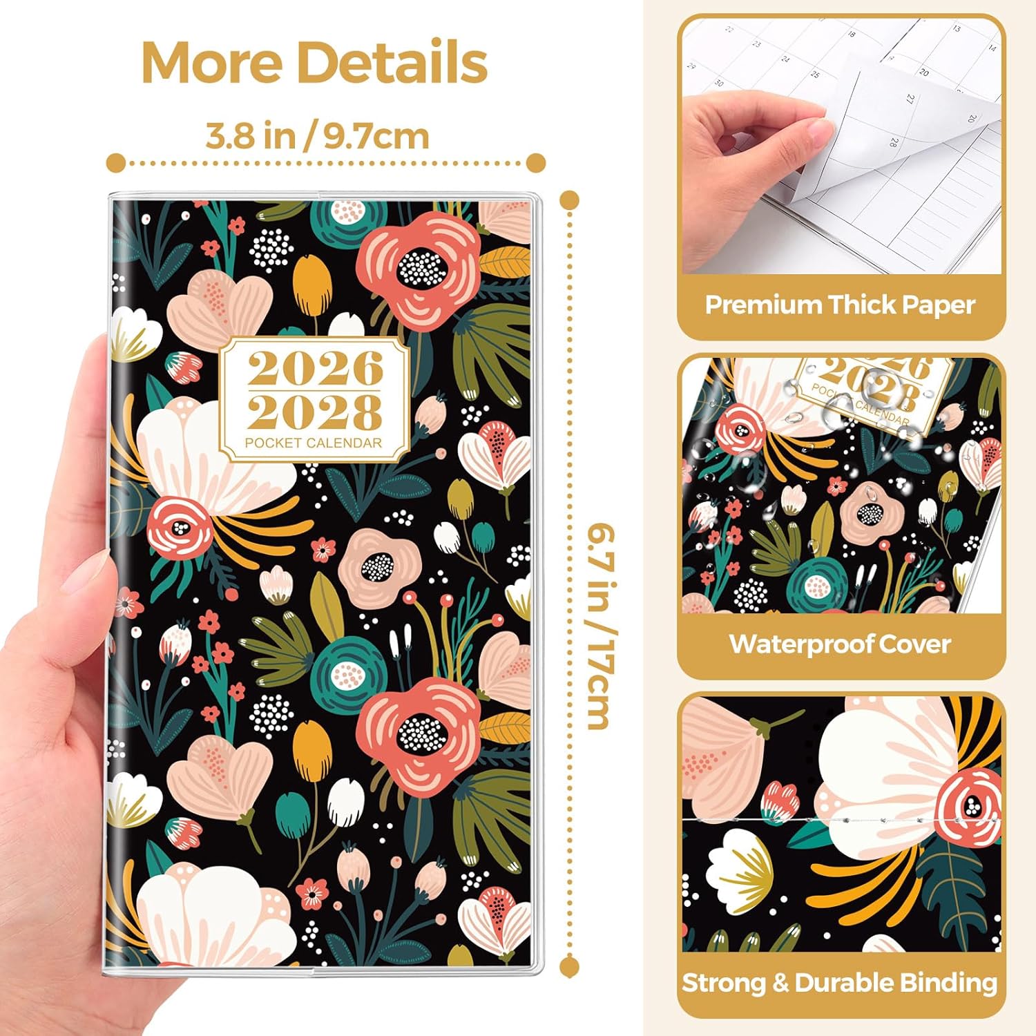 SKYDUE Pocket Calendar 2026-2027, Pocket Monthly Planner Jan 2026 - Dec 2027 for Purse, 6.7" X 3.7" 24-Month Small Planner, Academic Year Calendar, Compact Design with Plastic Sleeve