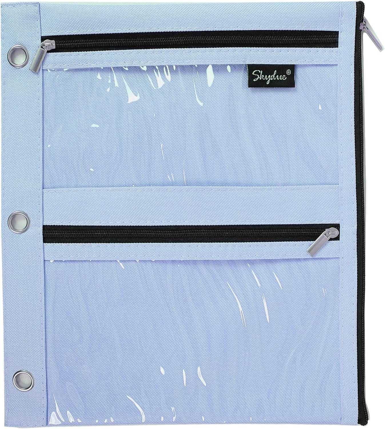 SKYDUE Binder Pencil Pouch for 3 Ring Binder, 3 Compartment Zipper Case, Large Capacity Pen Organizer with Clear PVC Window for School Supplies, Students, Kids & Teachers