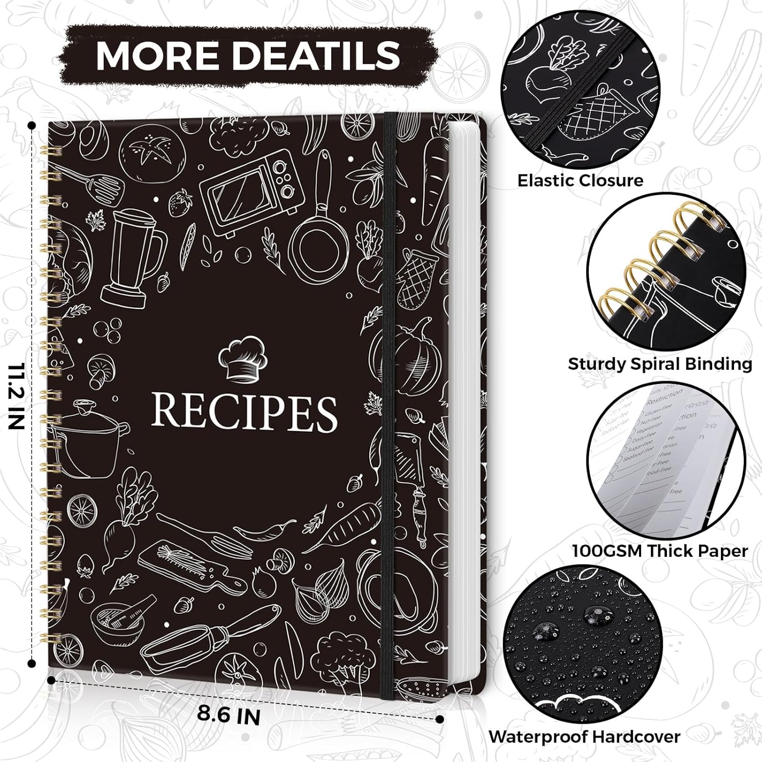 SKYDUE Blank Recipe Book to Write In Your Own Recipes, 8.5" x 11" Hardcover Recipe Journal with 140 Pages and Category Tabs