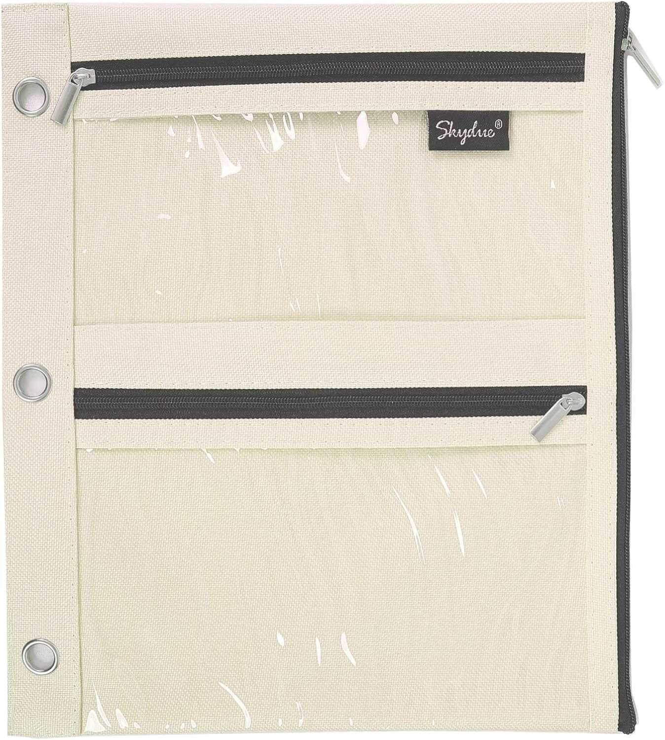 SKYDUE Binder Pencil Pouch for 3 Ring Binder, 3 Compartment Zipper Case, Large Capacity Pen Organizer with Clear PVC Window for School Supplies, Students, Kids & Teachers