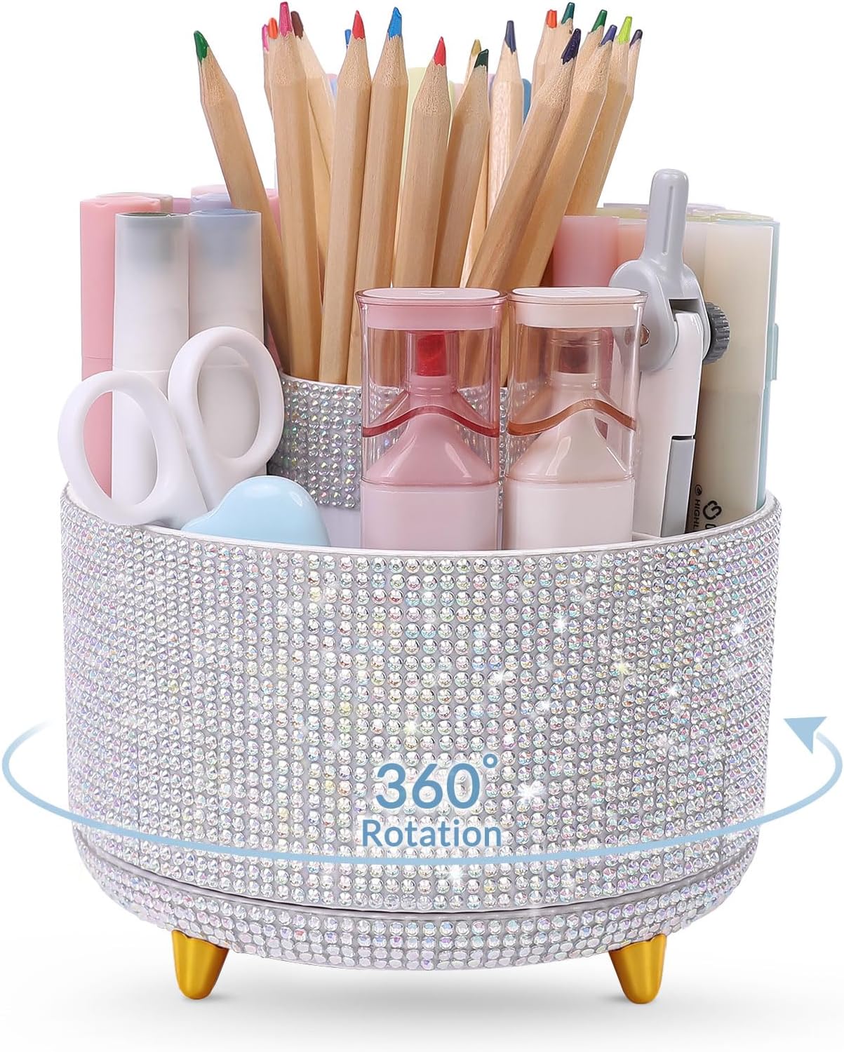 SKYDUE 360 Rotating Plastic Desk Pen Organizer with 5 Slots, Dual-Purpose Art Supply Pencil Cup for Office, School, Home