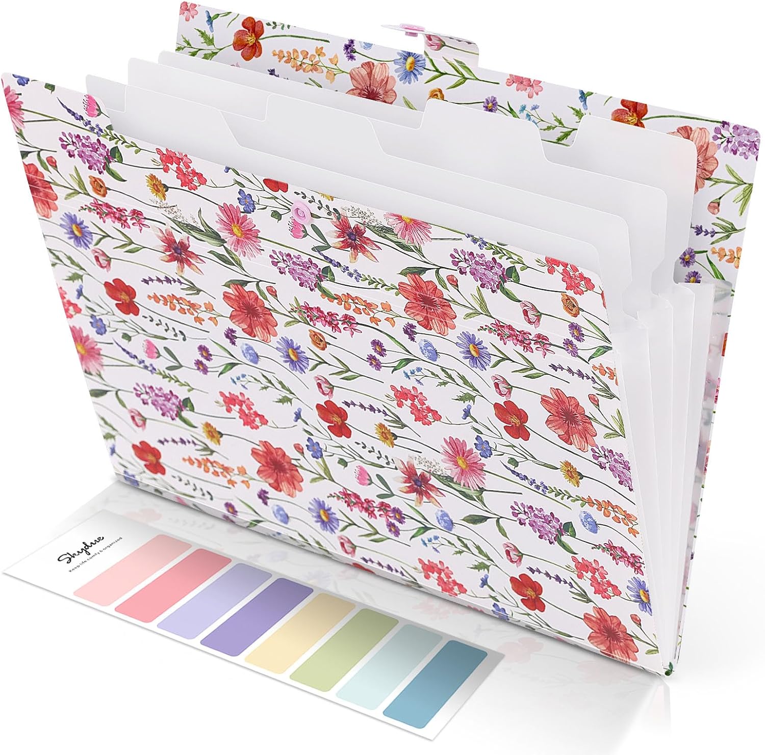 SKYDUE Accordion File Organizer, Floral Expanding File Folders with 5 Pockets, Cute Document Organizer for Paper Bills Receipt Storage, School Office & Hospital Supplies Letter/A4 Size Navy Blue