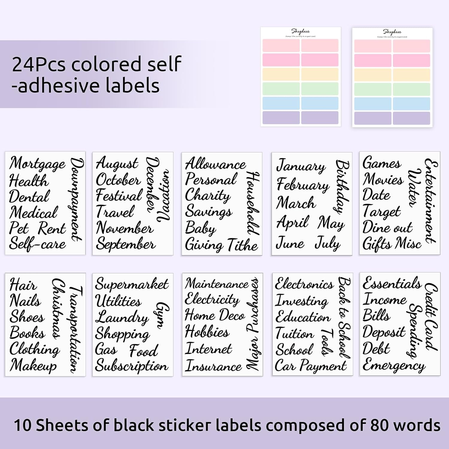SKYDUE 104-Piece Budget Sticker Set - Cash Envelope Labels & Blank Budget Planner Stickers for Easy Money Management