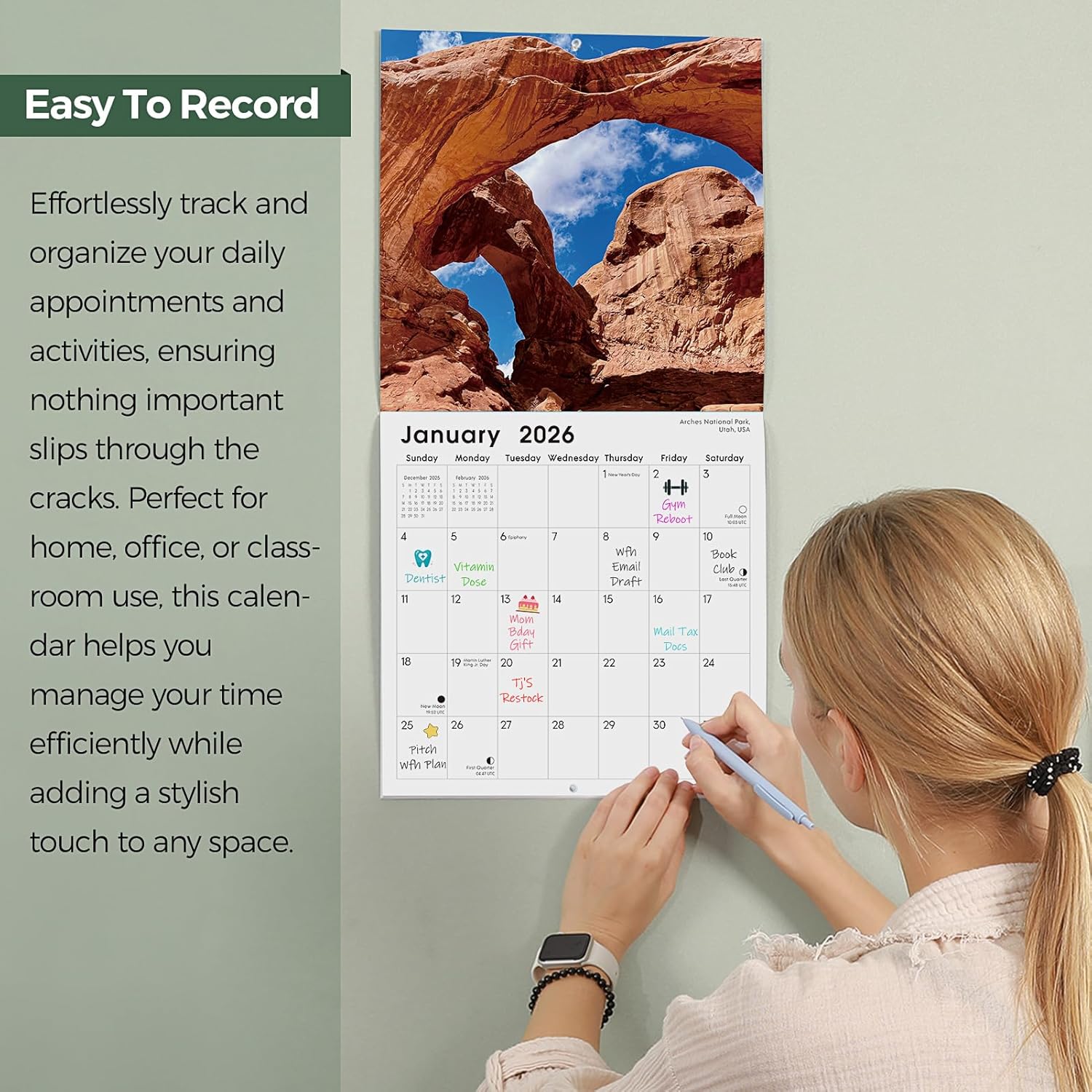 SKYDUE 2026 Wall Calendar 12"x24" Opened, 18-Month Puppy Dog Calendar from January 2026 to June 2027 with Stickers, Thick Paper Monthly Calendar for Home Office Organizing & Planning