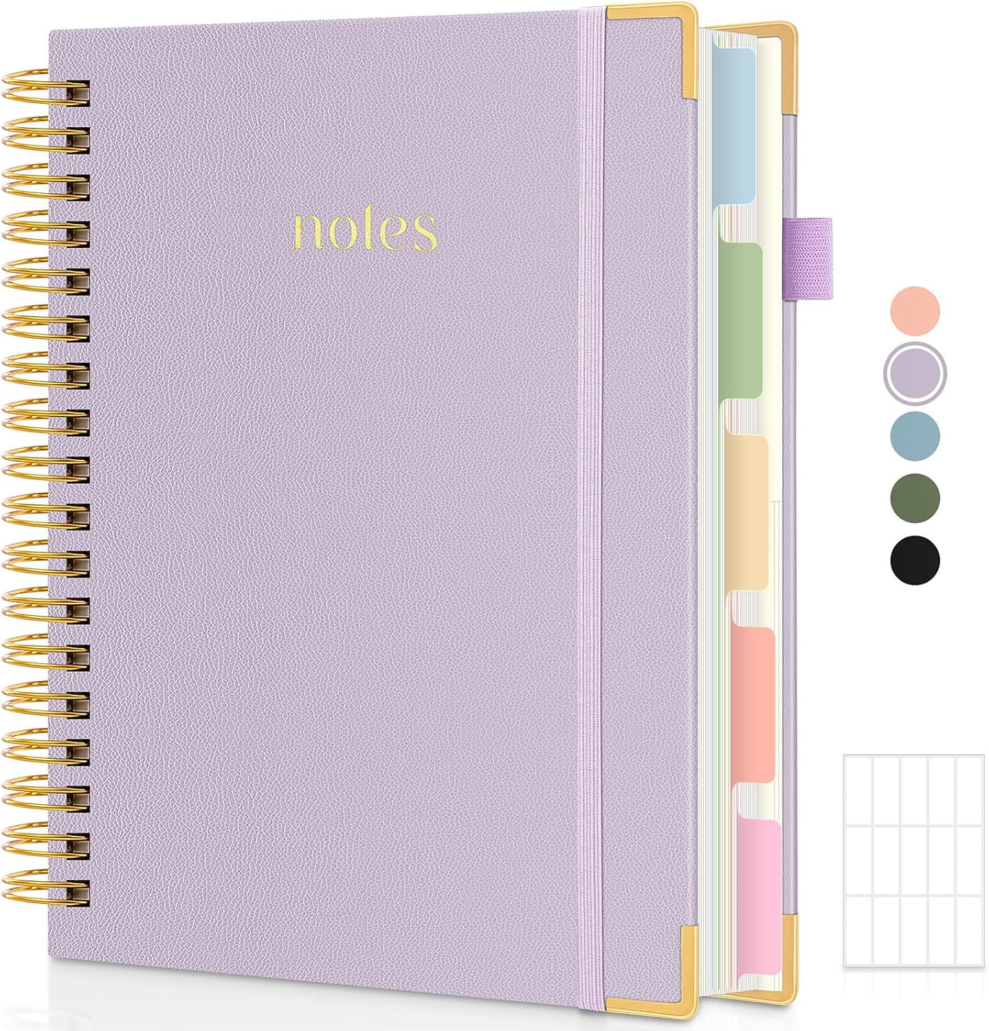 SKYDUE Hardcover Spiral Notebook, 300 Pages 8" x 10" College Ruled Notebook for Work with Dividers & Pockets, 5 Subject Notebook Journals for Women, Double Wire Bound, Tab Stickers Included, Pink