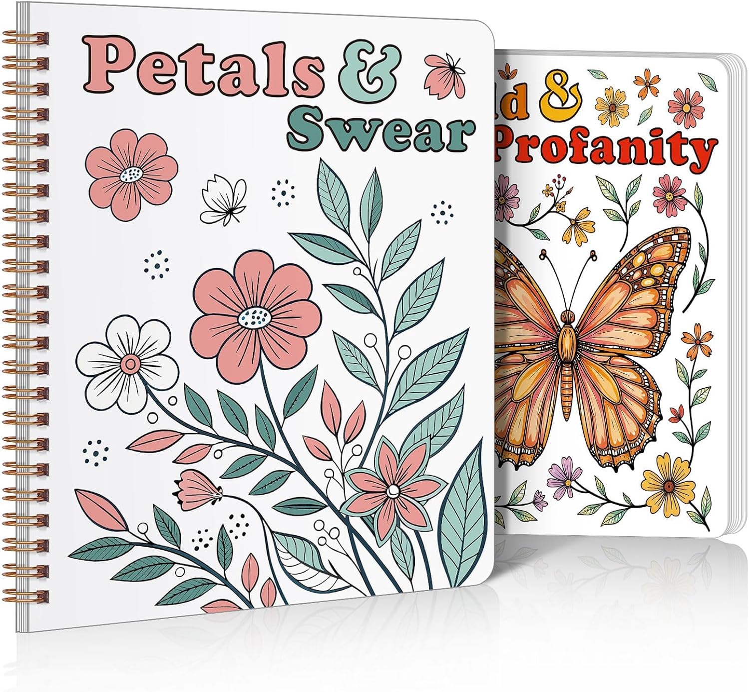 SKYDUE Aesthetic Adult Coloring Book Set of 2, Coloring Books for Adults Relaxation, Spiral Bound Funny Animal & Flower Designs for Stress Relief, Gift for Women and Men