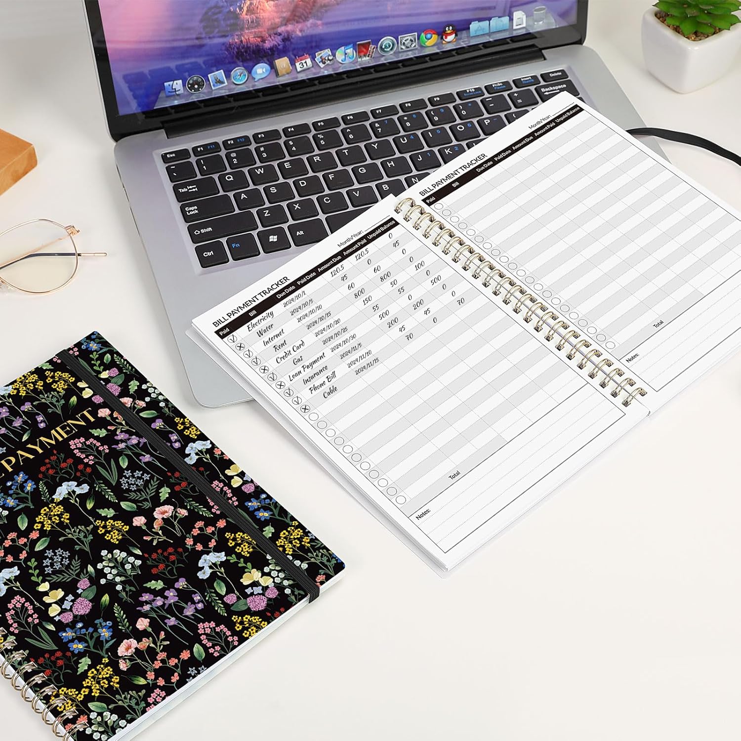 Bill Tracker Notebook, Monthly Bill Payment Checklist, 6" x 8.5", Bill Organizer with Back Pocket for Personal Budgeting Financial, 128 Pages