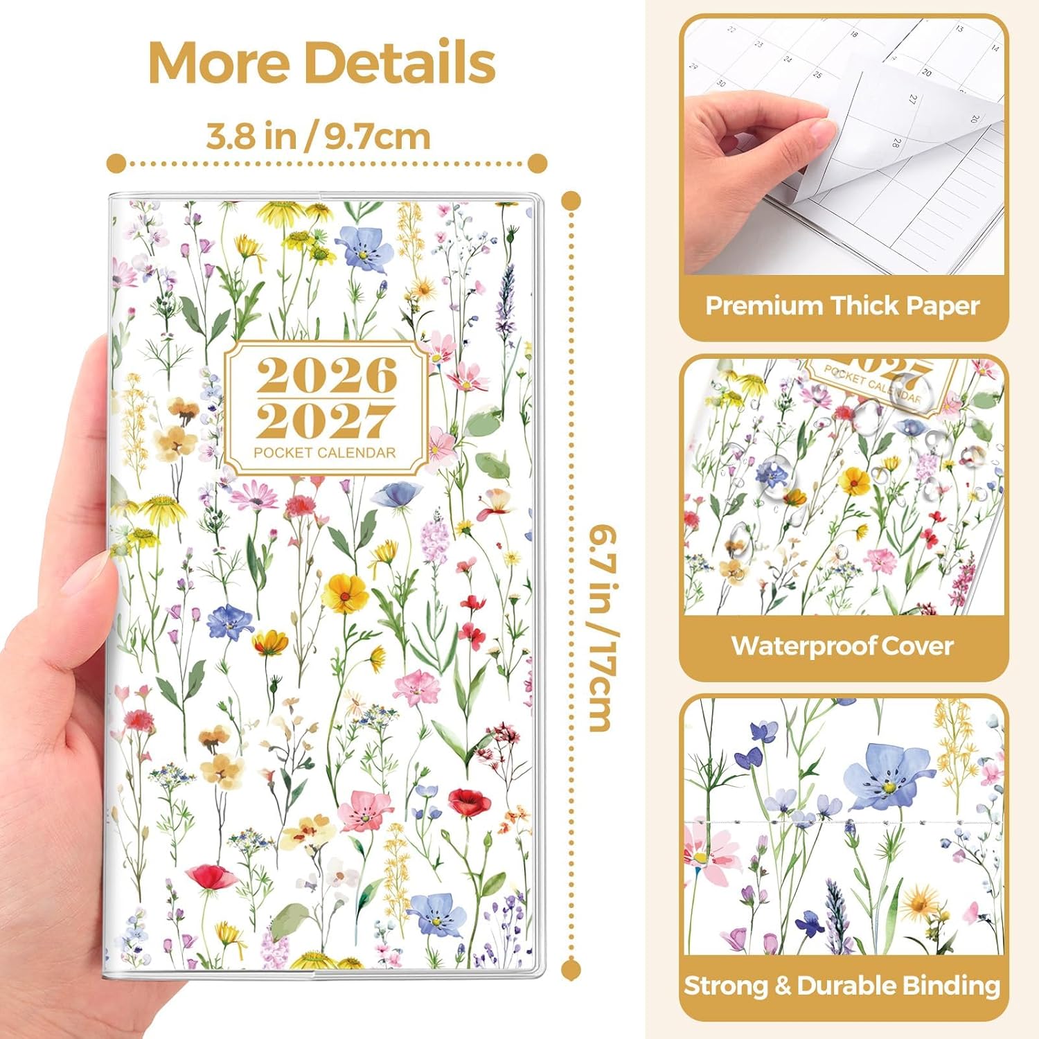 SKYDUE Pocket Calendar 2026-2027, Pocket Monthly Planner Jan 2026 - Dec 2027 for Purse, 6.7" X 3.7" 24-Month Small Planner, Academic Year Calendar, Compact Design with Plastic Sleeve