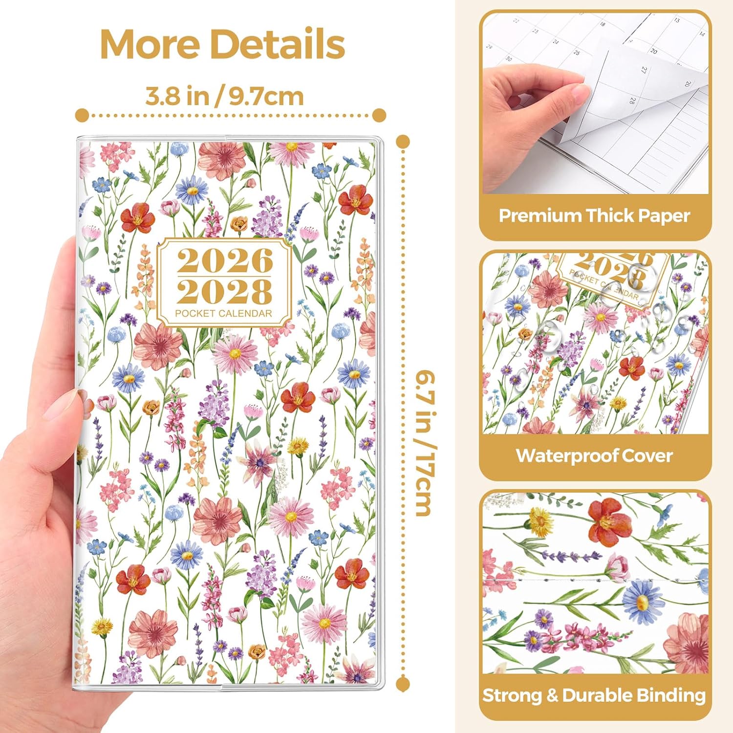 SKYDUE Pocket Calendar 2026-2027, Pocket Monthly Planner Jan 2026 - Dec 2027 for Purse, 6.7" X 3.7" 24-Month Small Planner, Academic Year Calendar, Compact Design with Plastic Sleeve