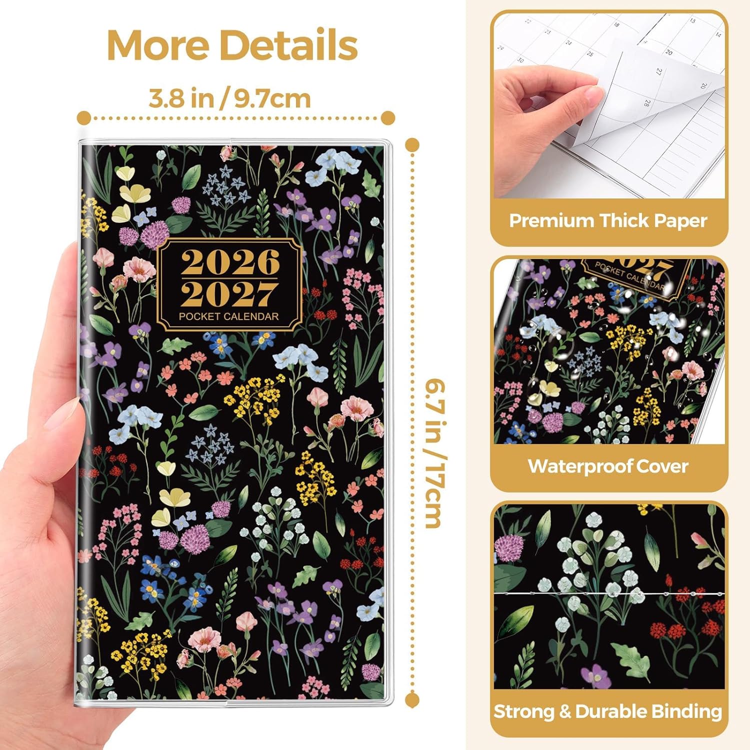 SKYDUE Pocket Calendar 2026-2027, Pocket Monthly Planner Jan 2026 - Dec 2027 for Purse, 6.7" X 3.7" 24-Month Small Planner, Academic Year Calendar, Compact Design with Plastic Sleeve
