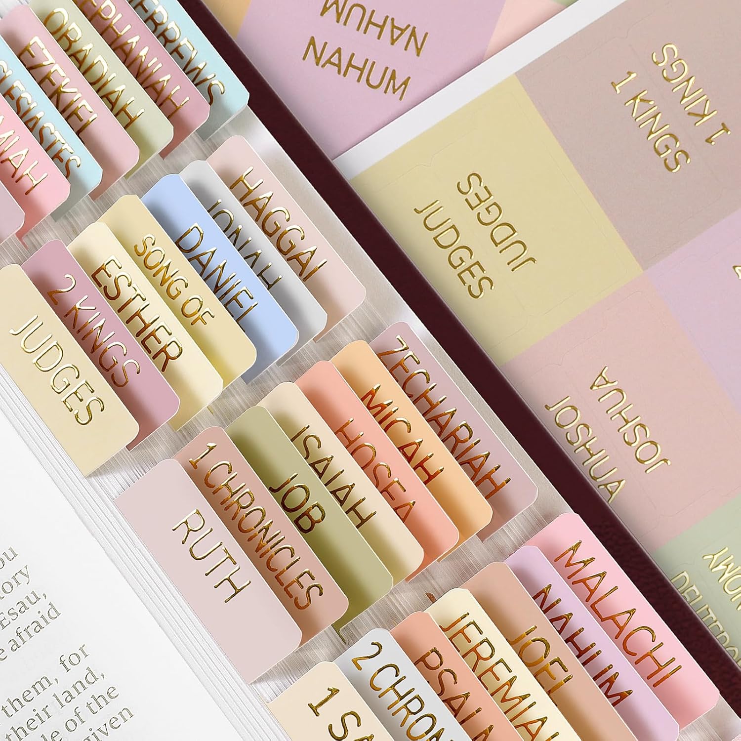 Laminated Bible Tabs for Women, 100 Tabs, Bible Book Tabs for Study Bible, Large Print Bible Chapter Tabs(Gold Foil Embossed Lettering), Bible Study Supplies, Cream Bible Labels Tabs