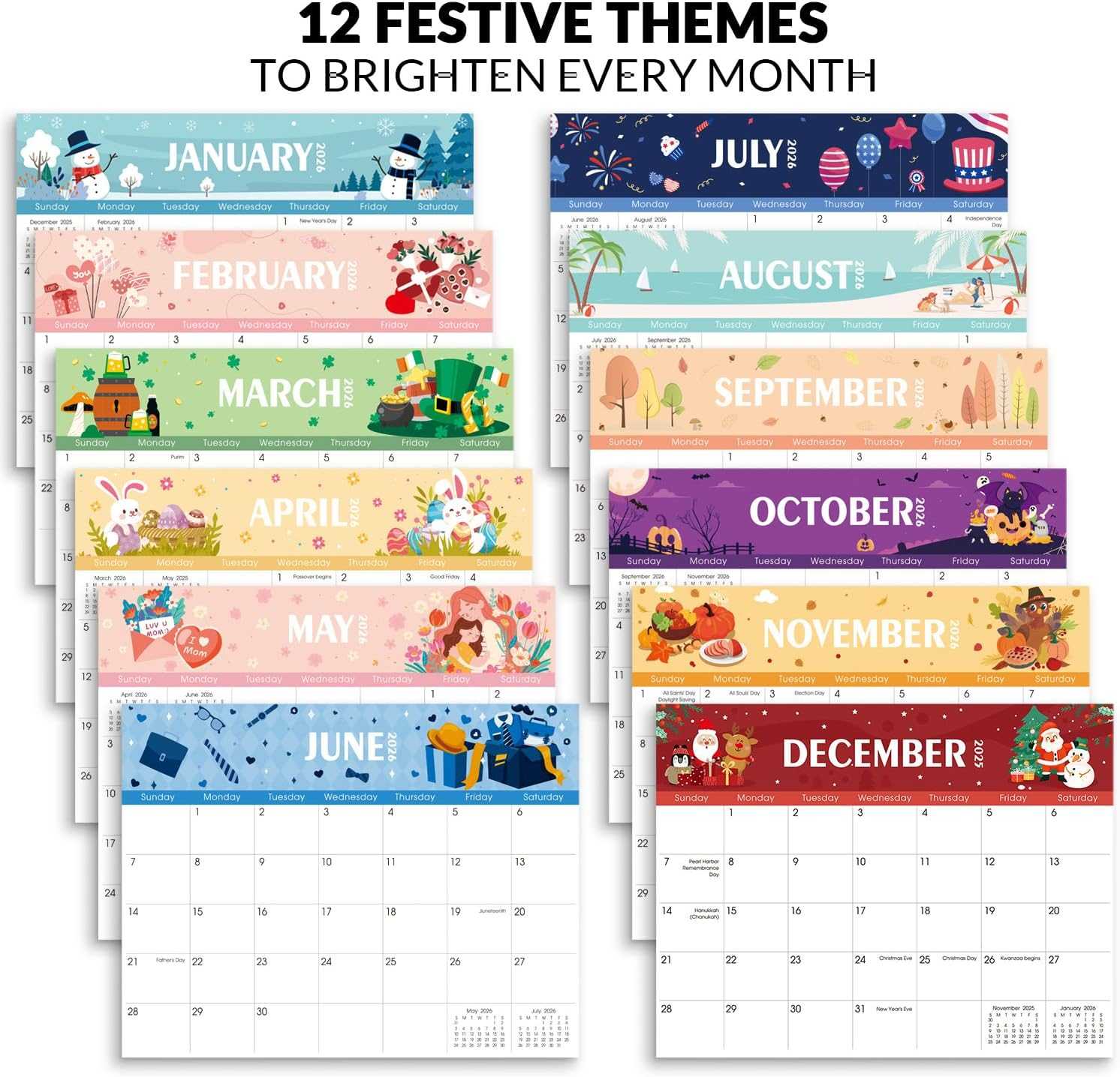 SKYDUE Magnetic Calendar for Refrigerator, Fridge Calendar 2026-2027– 11" x 8.5", 20 Months from Nov. 2025 to Jun. 2027, Holiday Themed