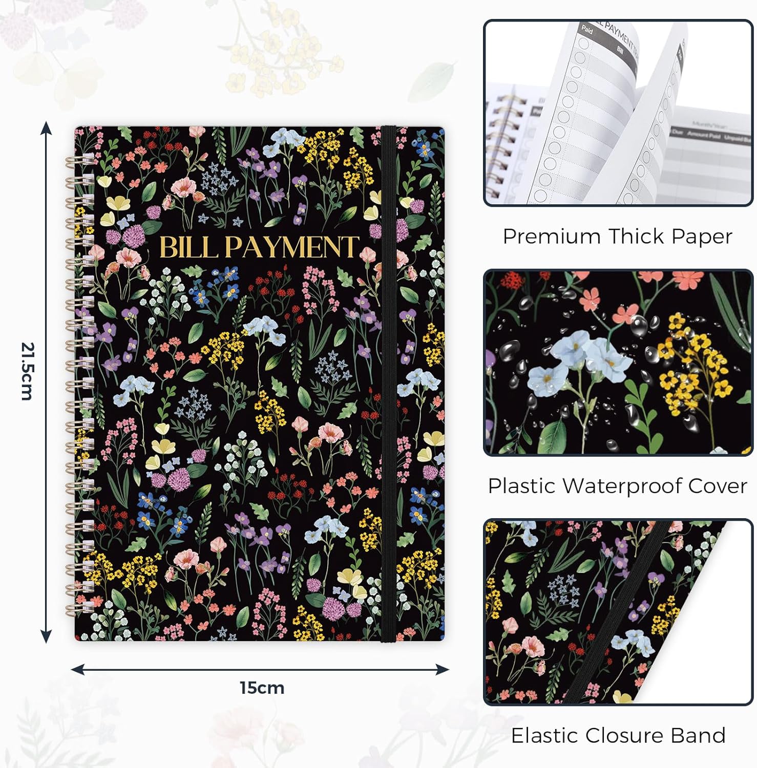 Bill Tracker Notebook, Monthly Bill Payment Checklist, 6" x 8.5", Bill Organizer with Back Pocket for Personal Budgeting Financial, 128 Pages