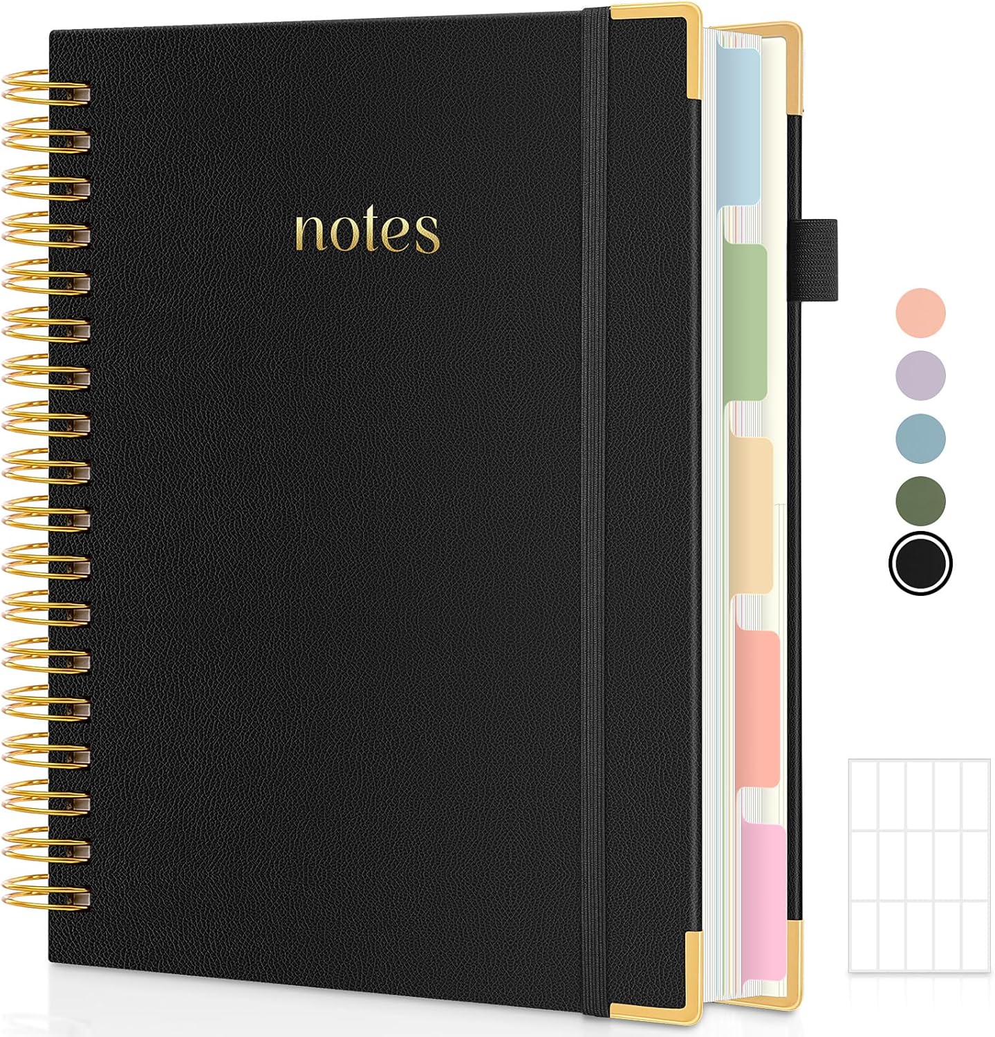 SKYDUE Hardcover Spiral Notebook, 300 Pages 8" x 10" College Ruled Notebook for Work with Dividers & Pockets, 5 Subject Notebook Journals for Women, Double Wire Bound, Tab Stickers Included, Pink