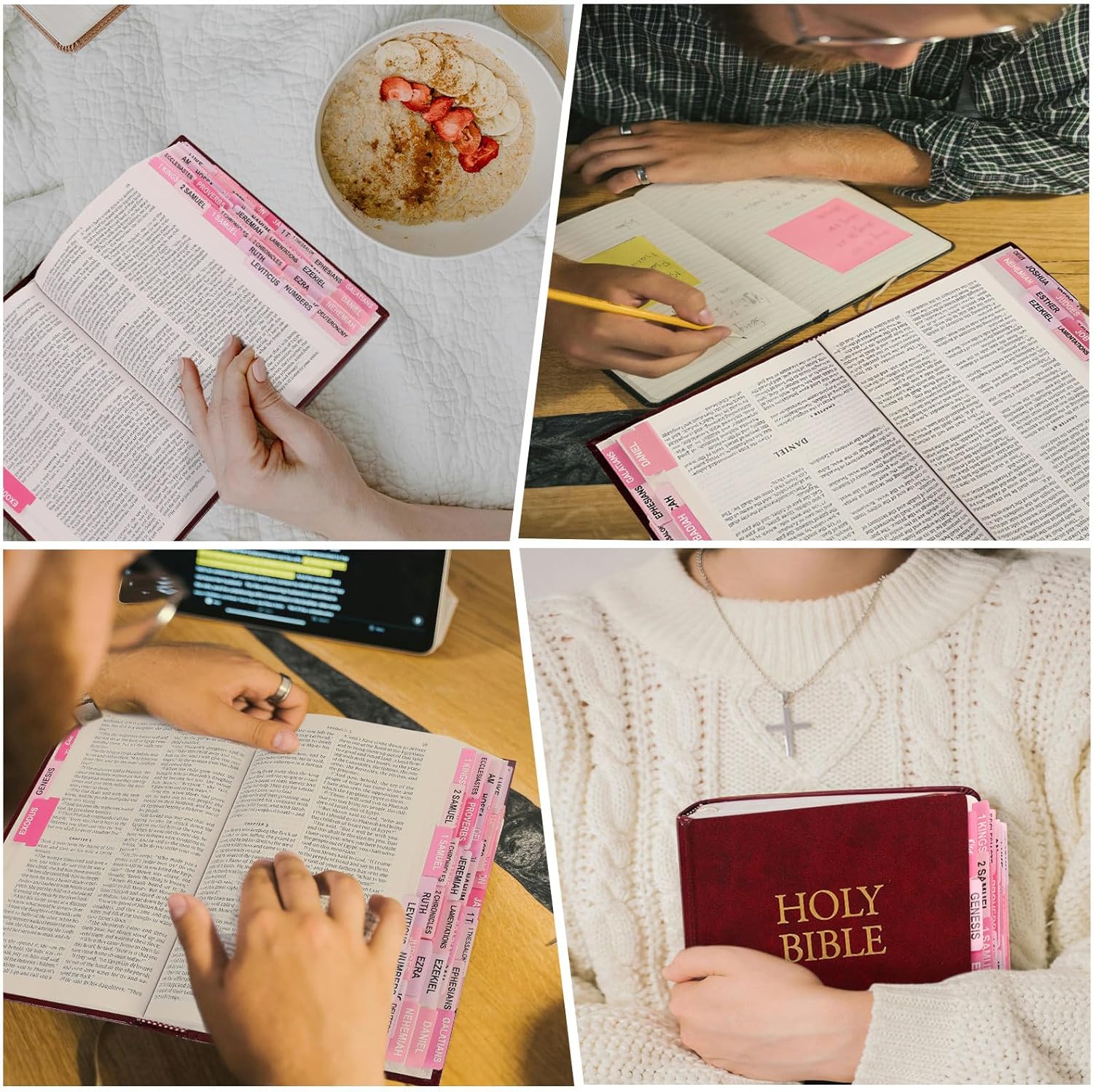 SKYDUE Bible Tabs: 100 Laminated Study Tabs for Women & Men, Pink