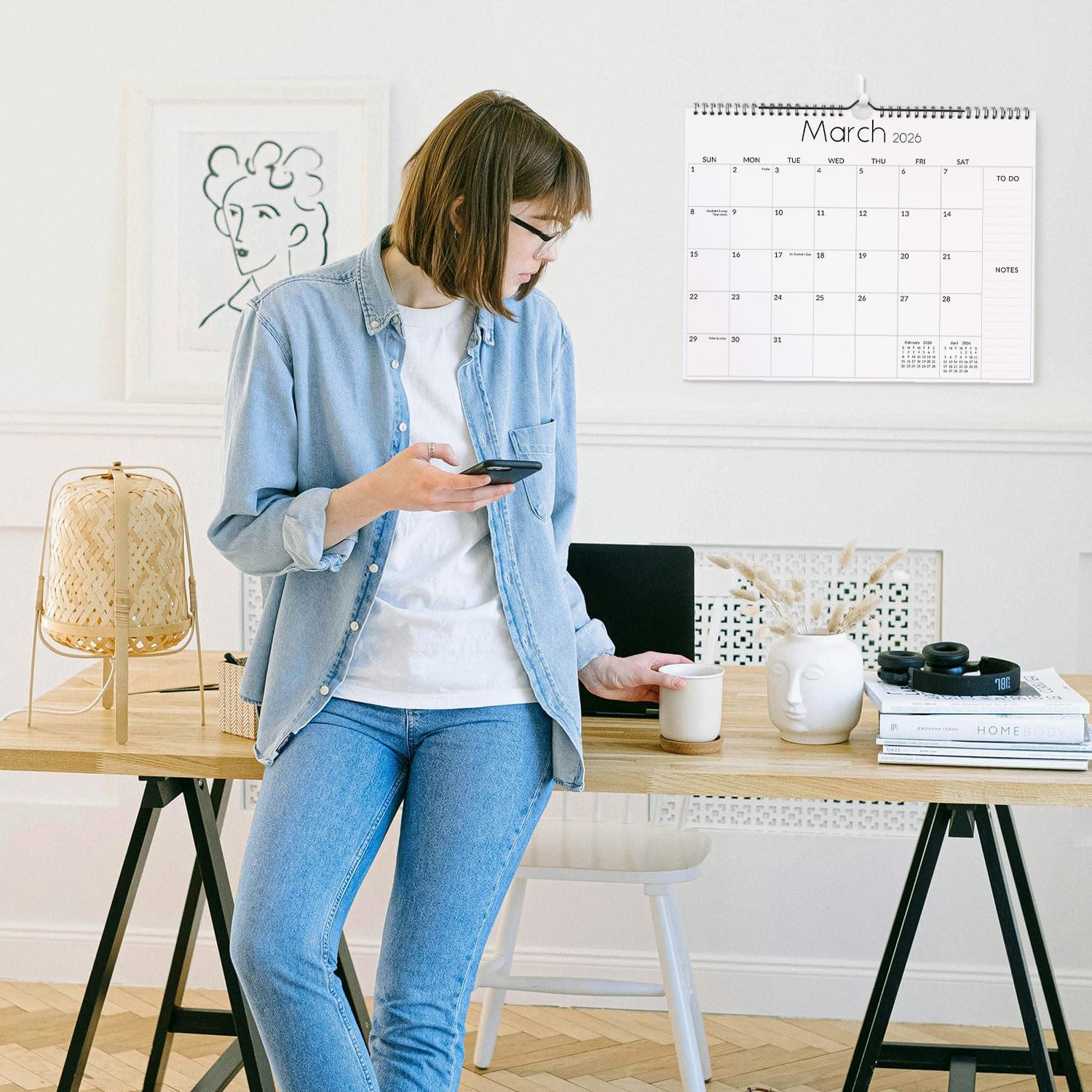 SKYDUE Wall Calendar 2026-2027, Jan 2026 to Jun 2027 18 Months 2026 Wall Calendar with Planner Stickers, 14.5" x 11.5", Black